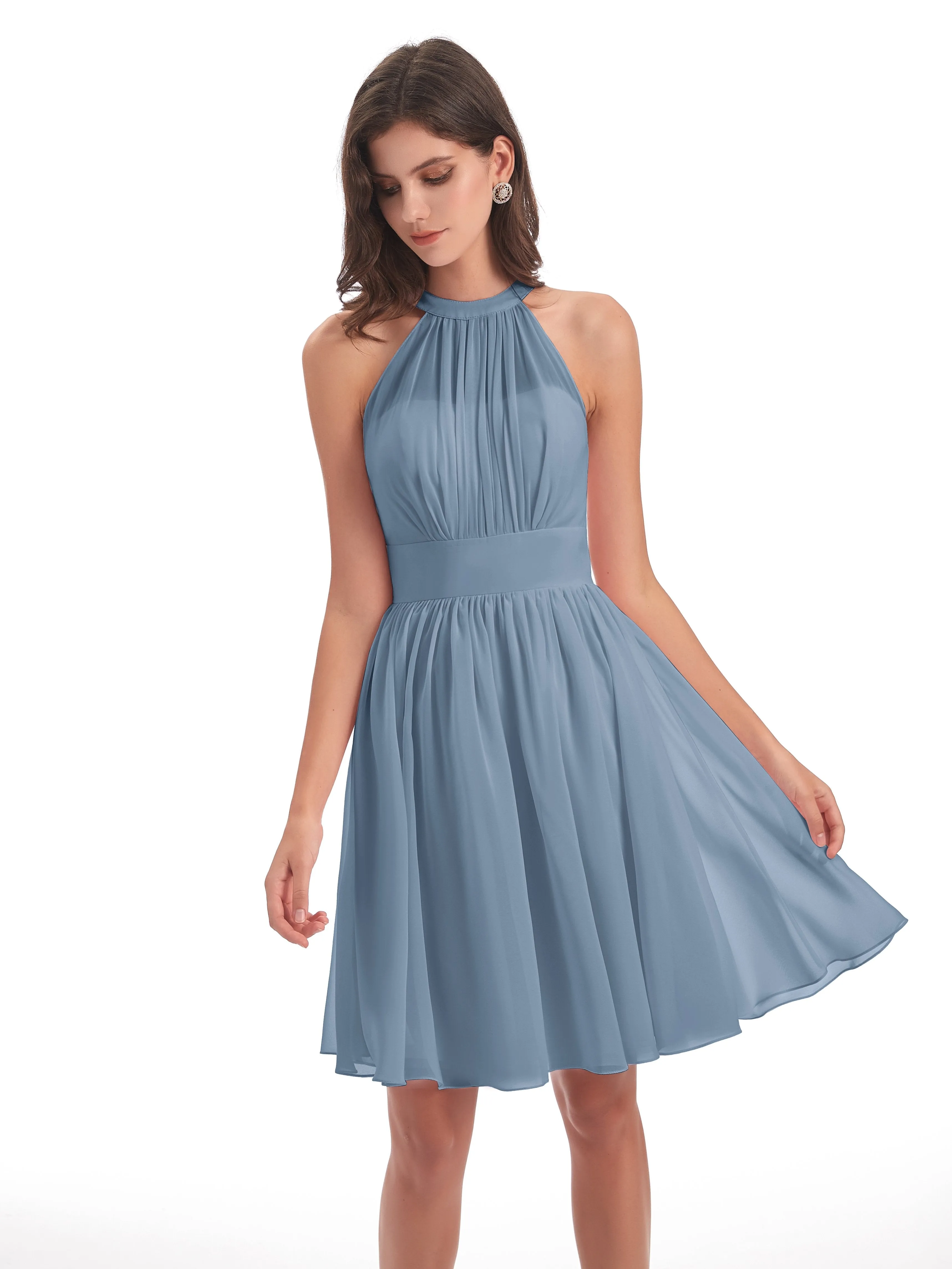 Annabelle Dazzling Halter Mini Chiffon Bridesmaid Dresses