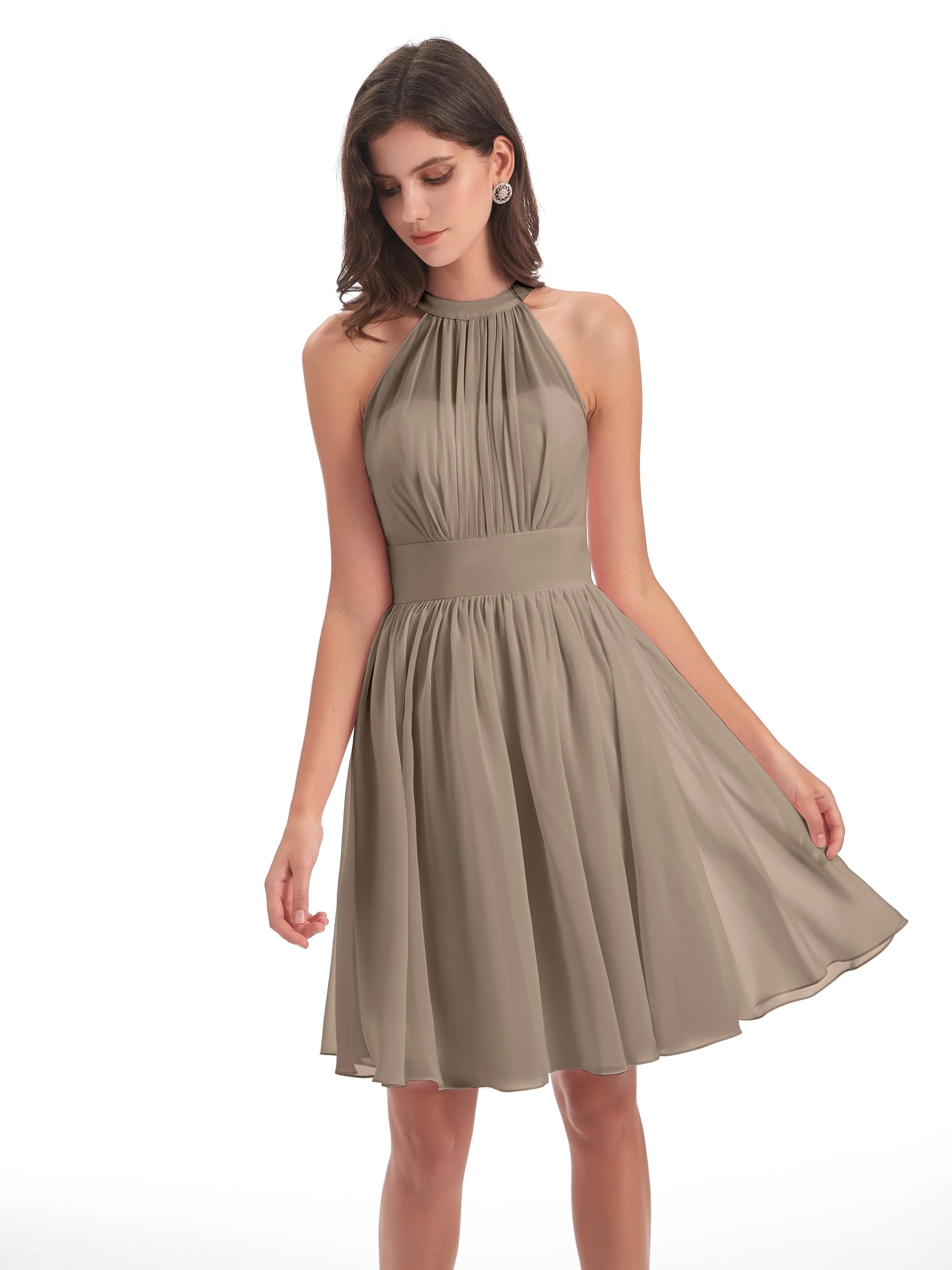 Annabelle Dazzling Halter Mini Chiffon Bridesmaid Dresses