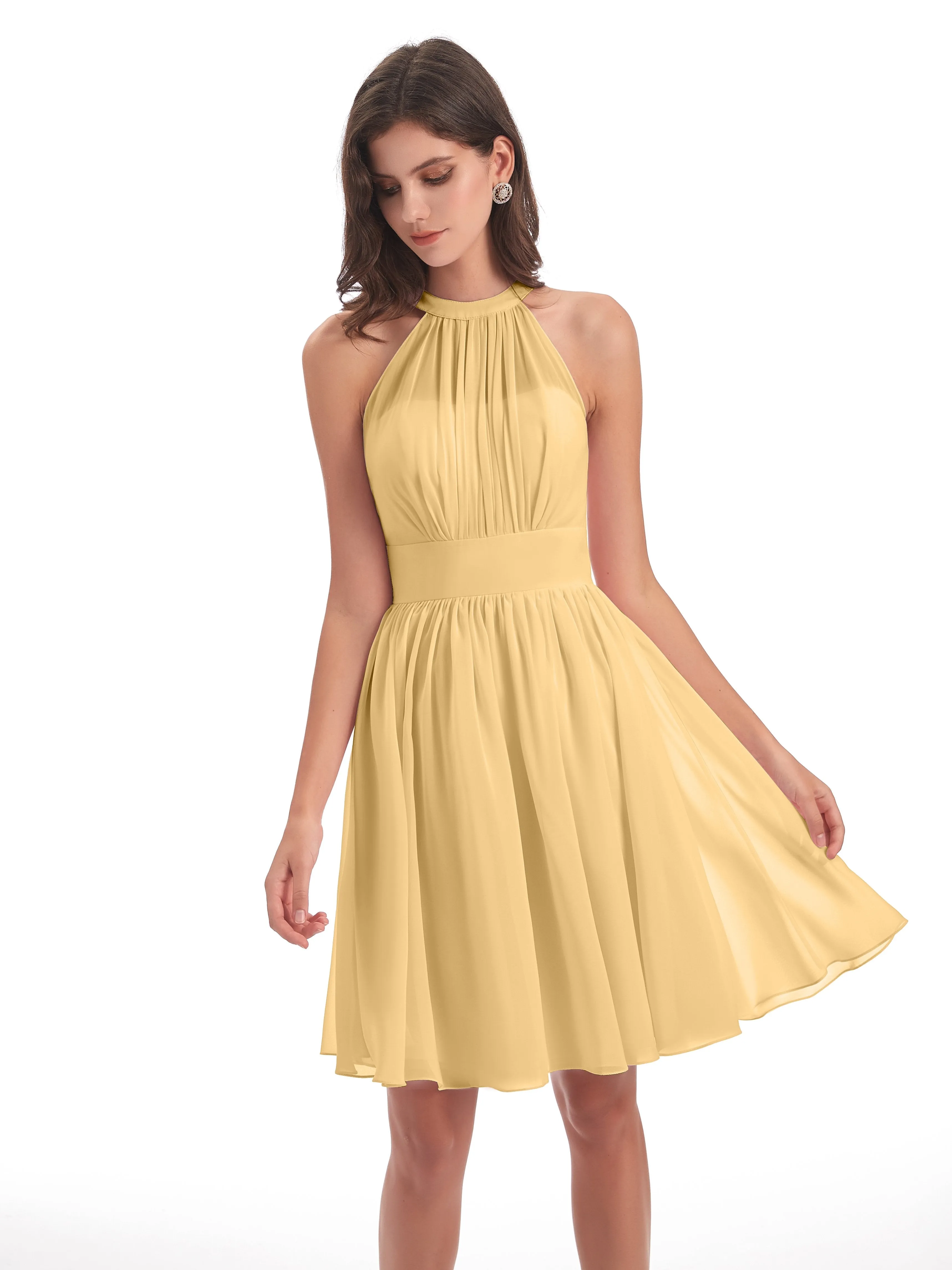 Annabelle Dazzling Halter Mini Chiffon Bridesmaid Dresses