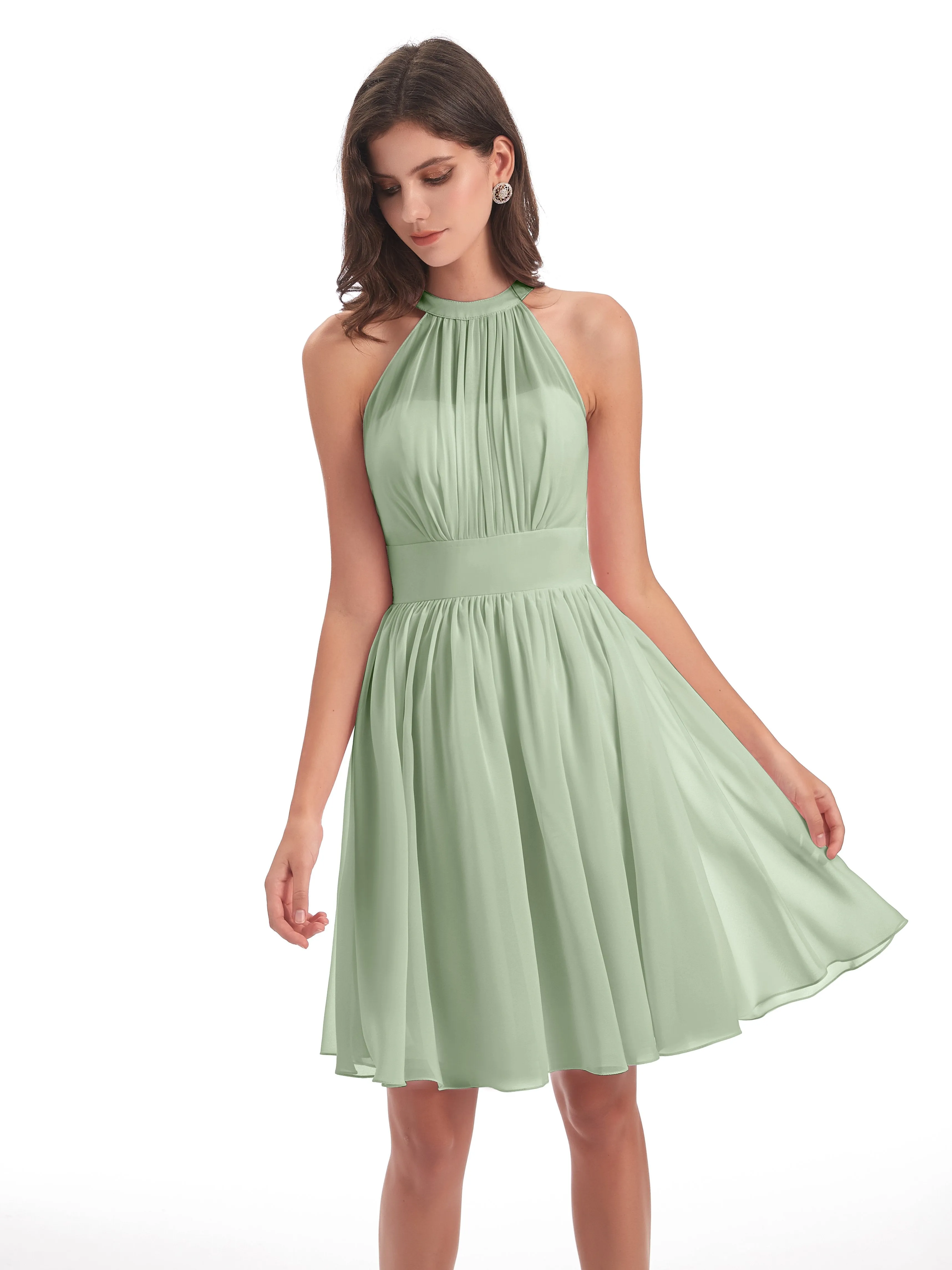 Annabelle Dazzling Halter Mini Chiffon Bridesmaid Dresses