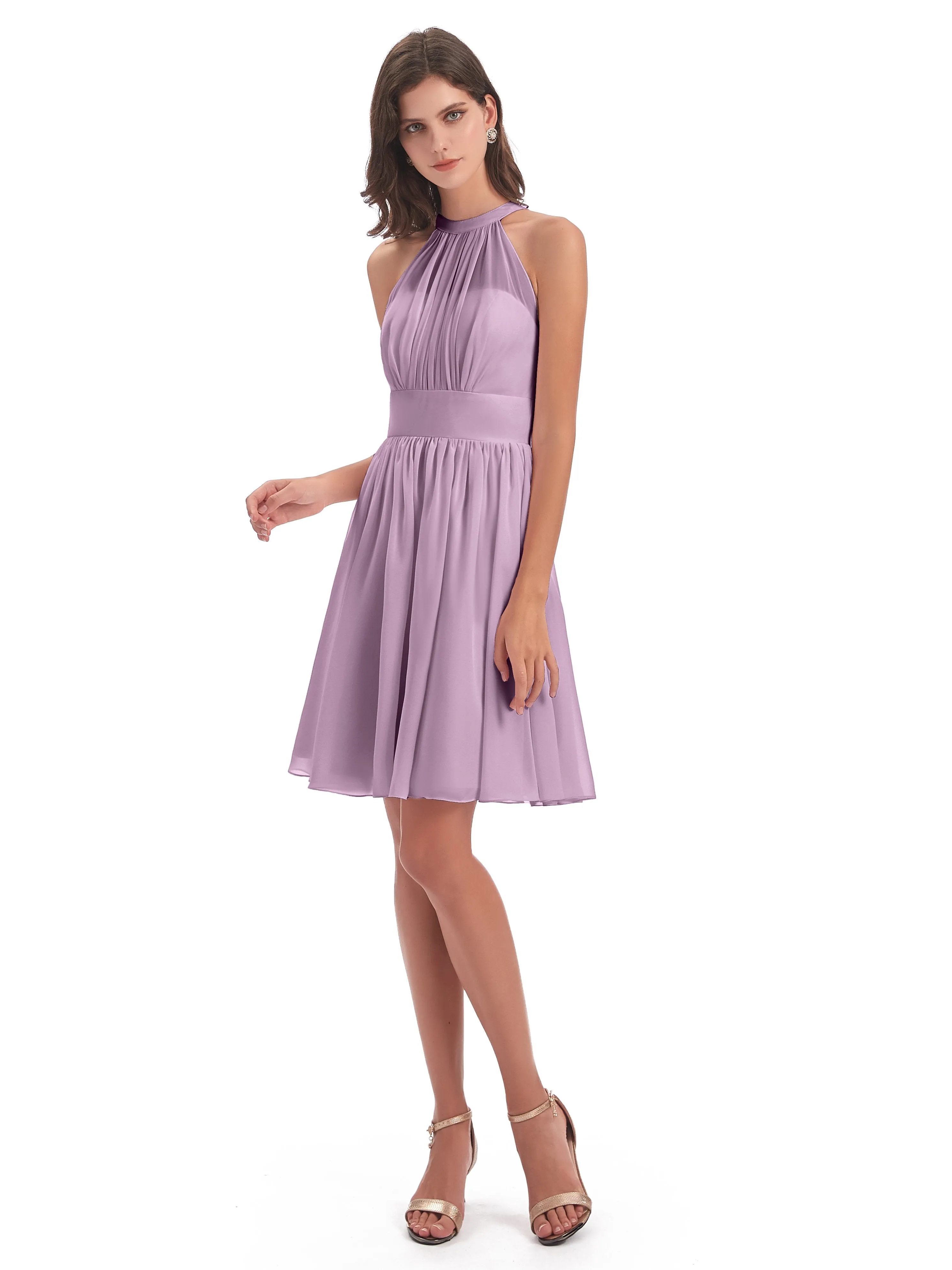 Annabelle Dazzling Halter Mini Chiffon Bridesmaid Dresses