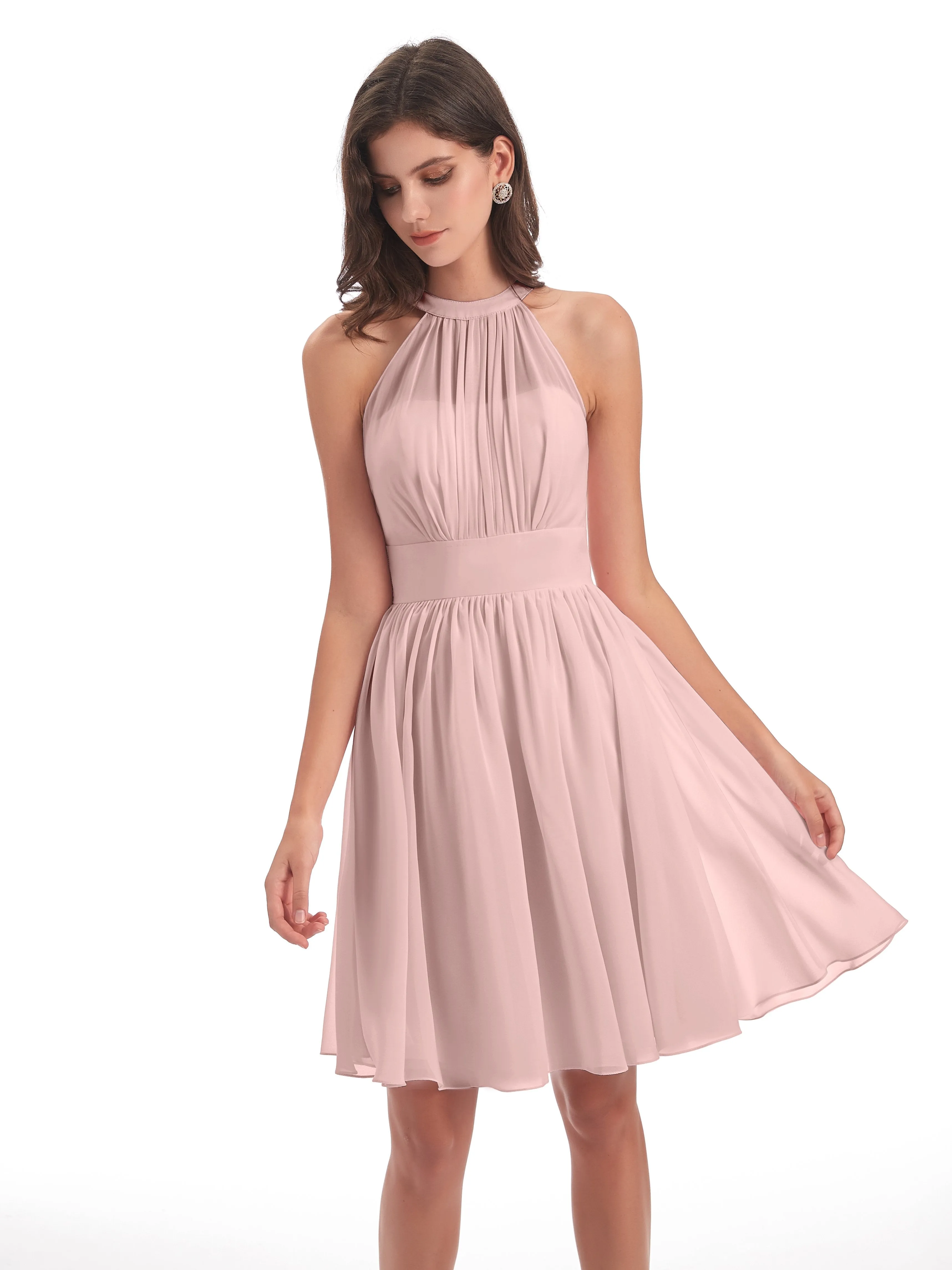 Annabelle Dazzling Halter Mini Chiffon Bridesmaid Dresses