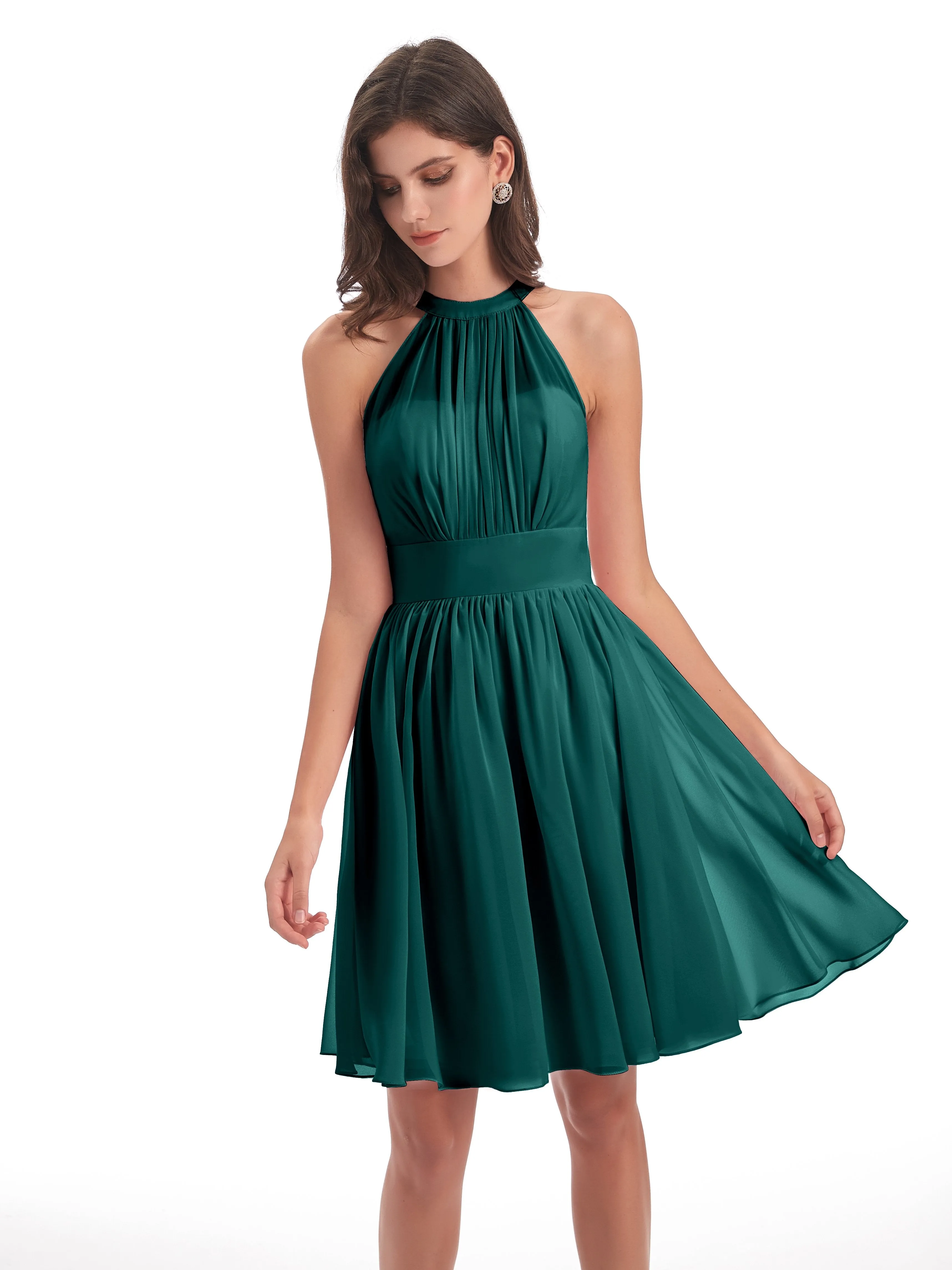 Annabelle Dazzling Halter Mini Chiffon Bridesmaid Dresses