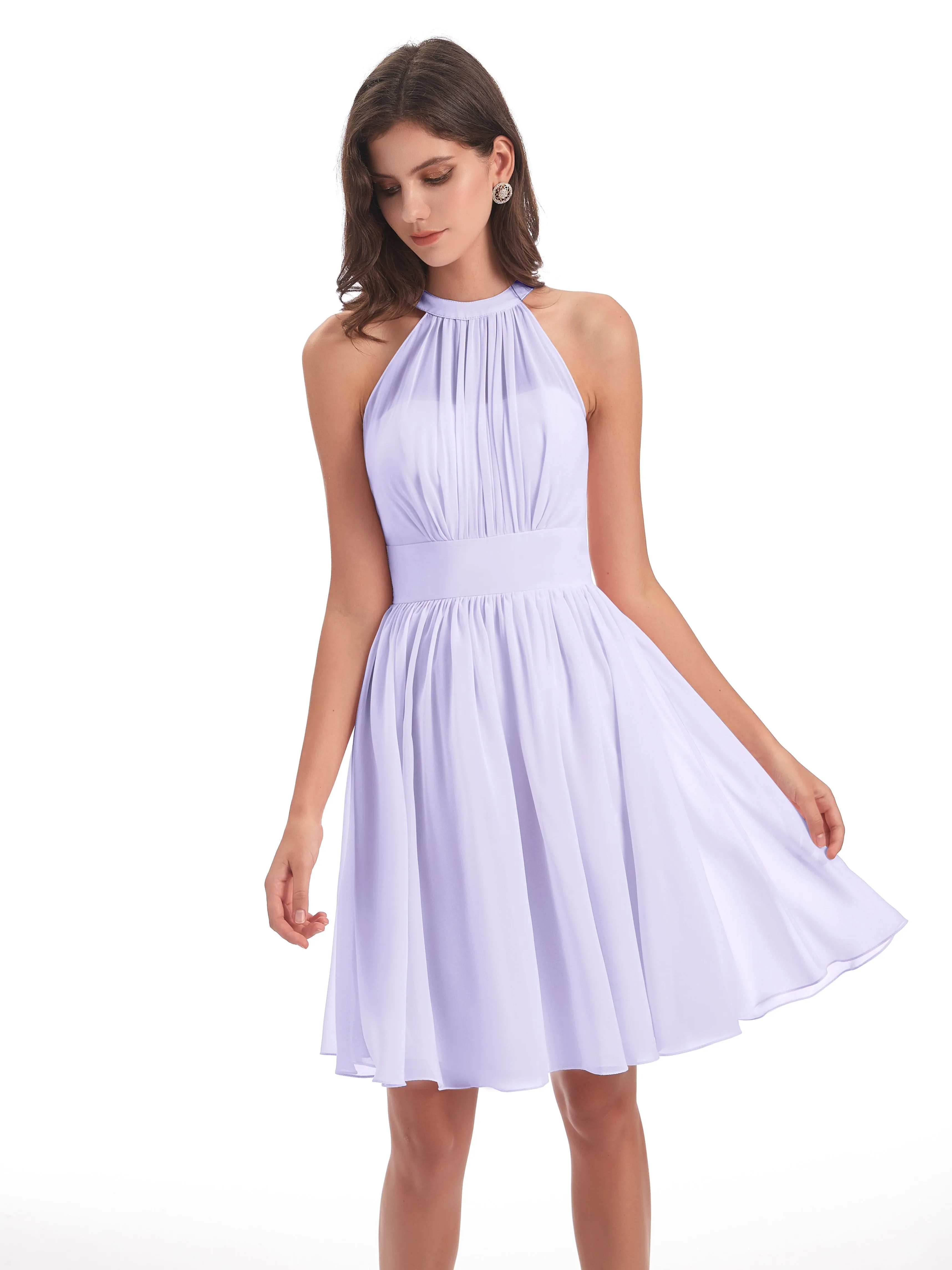 Annabelle Dazzling Halter Mini Chiffon Bridesmaid Dresses