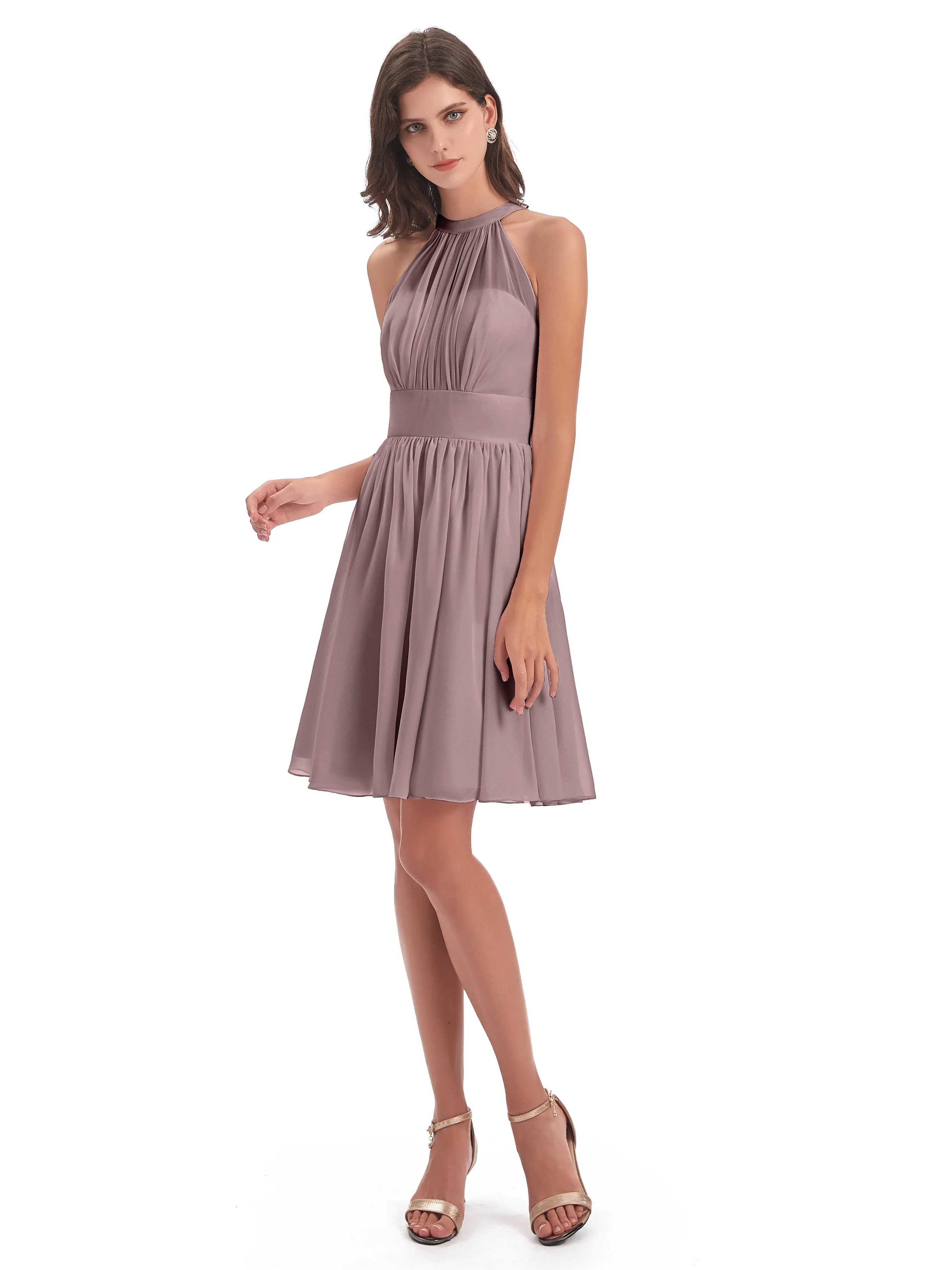 Annabelle Dazzling Halter Mini Chiffon Bridesmaid Dresses