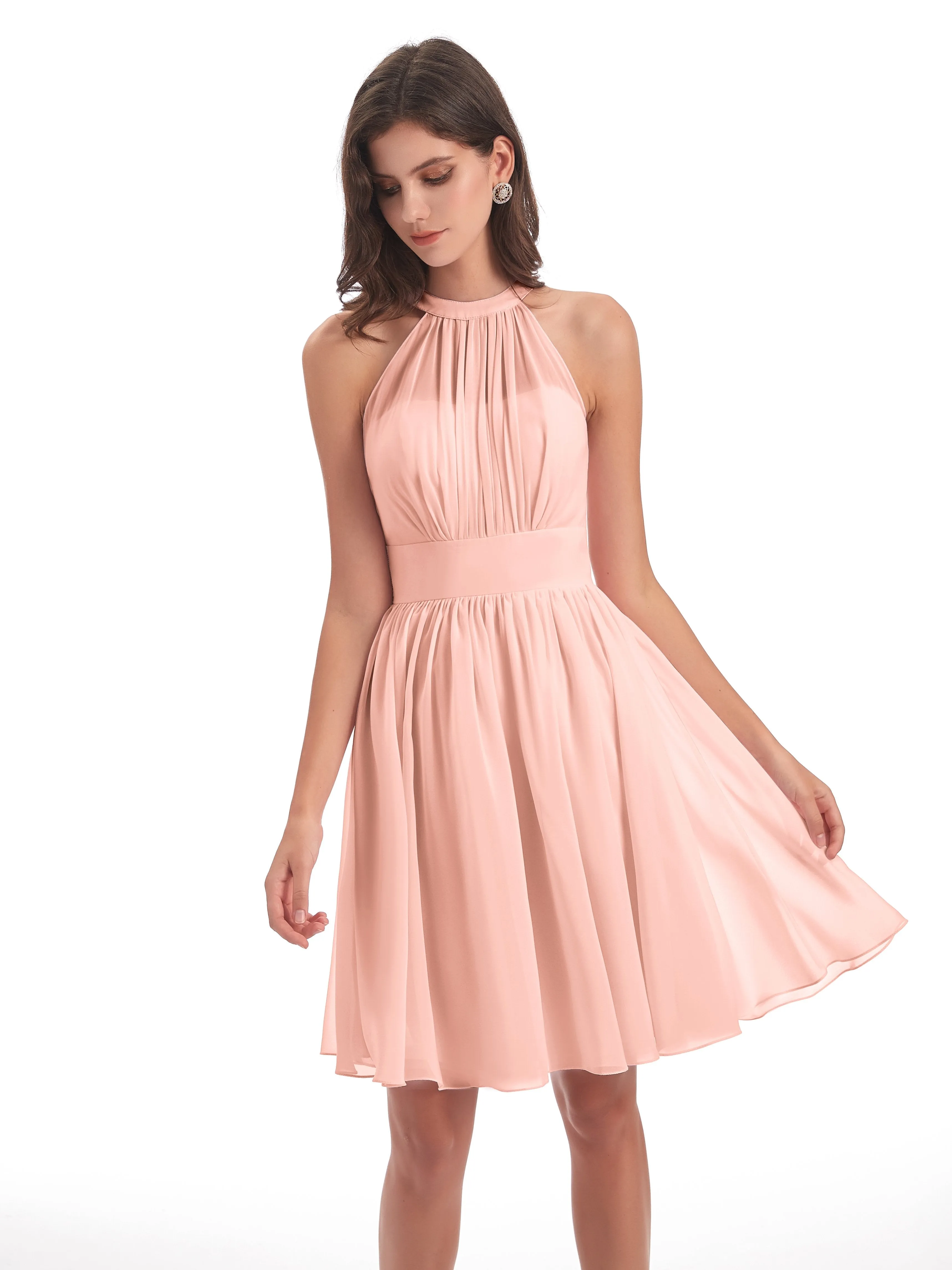 Annabelle Dazzling Halter Mini Chiffon Bridesmaid Dresses