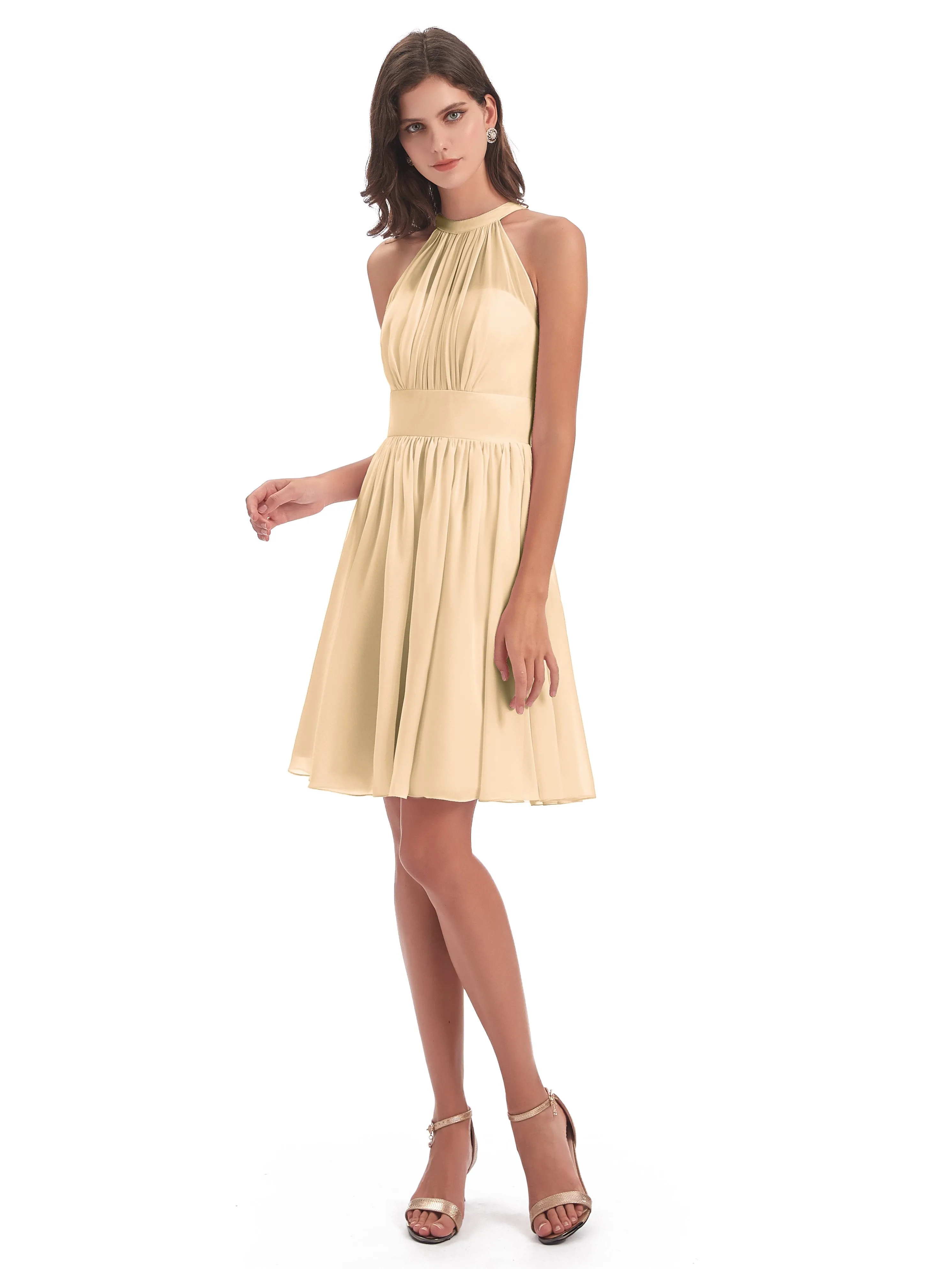 Annabelle Dazzling Halter Mini Chiffon Bridesmaid Dresses