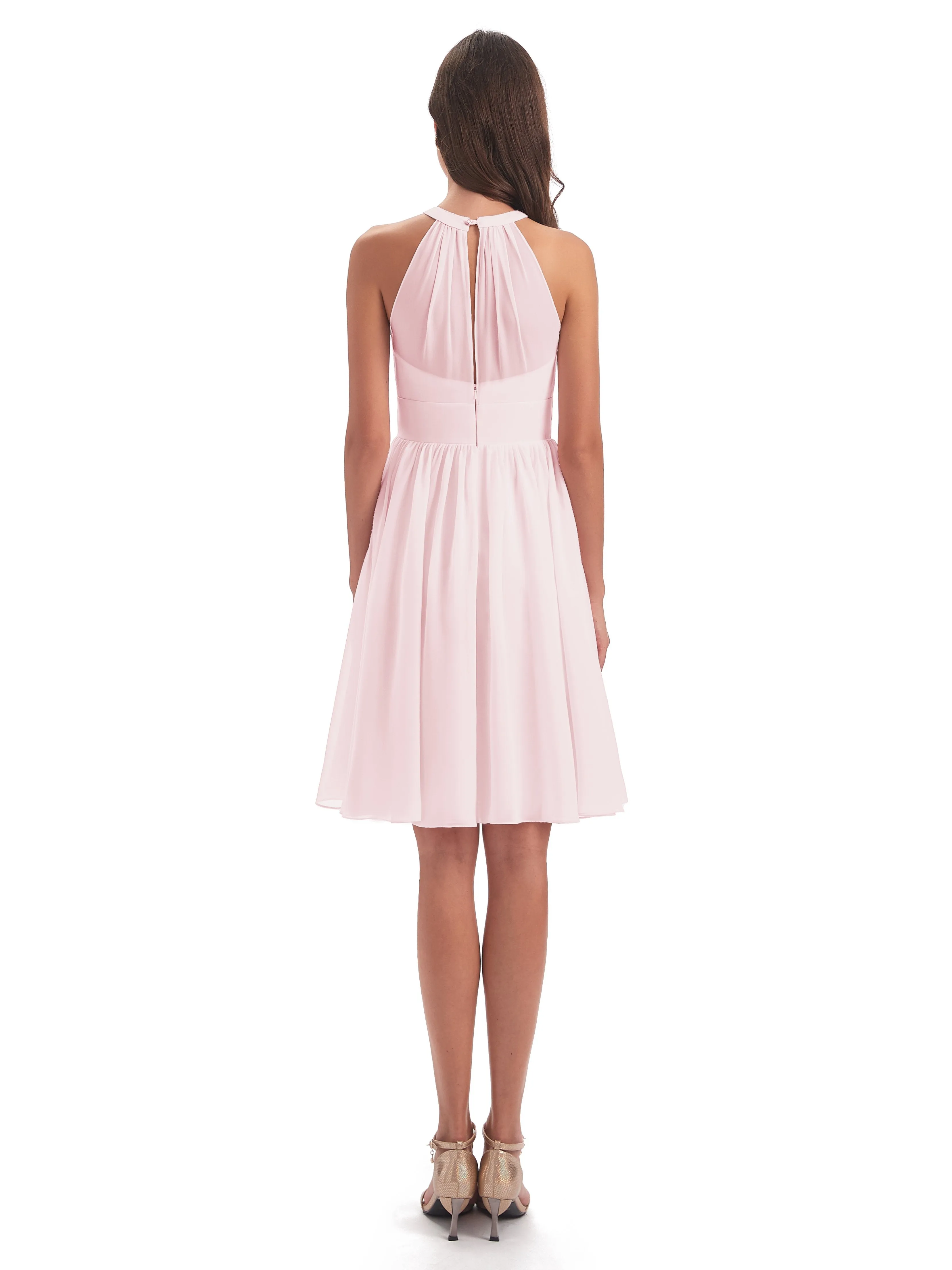 Annabelle Dazzling Halter Mini Chiffon Bridesmaid Dresses