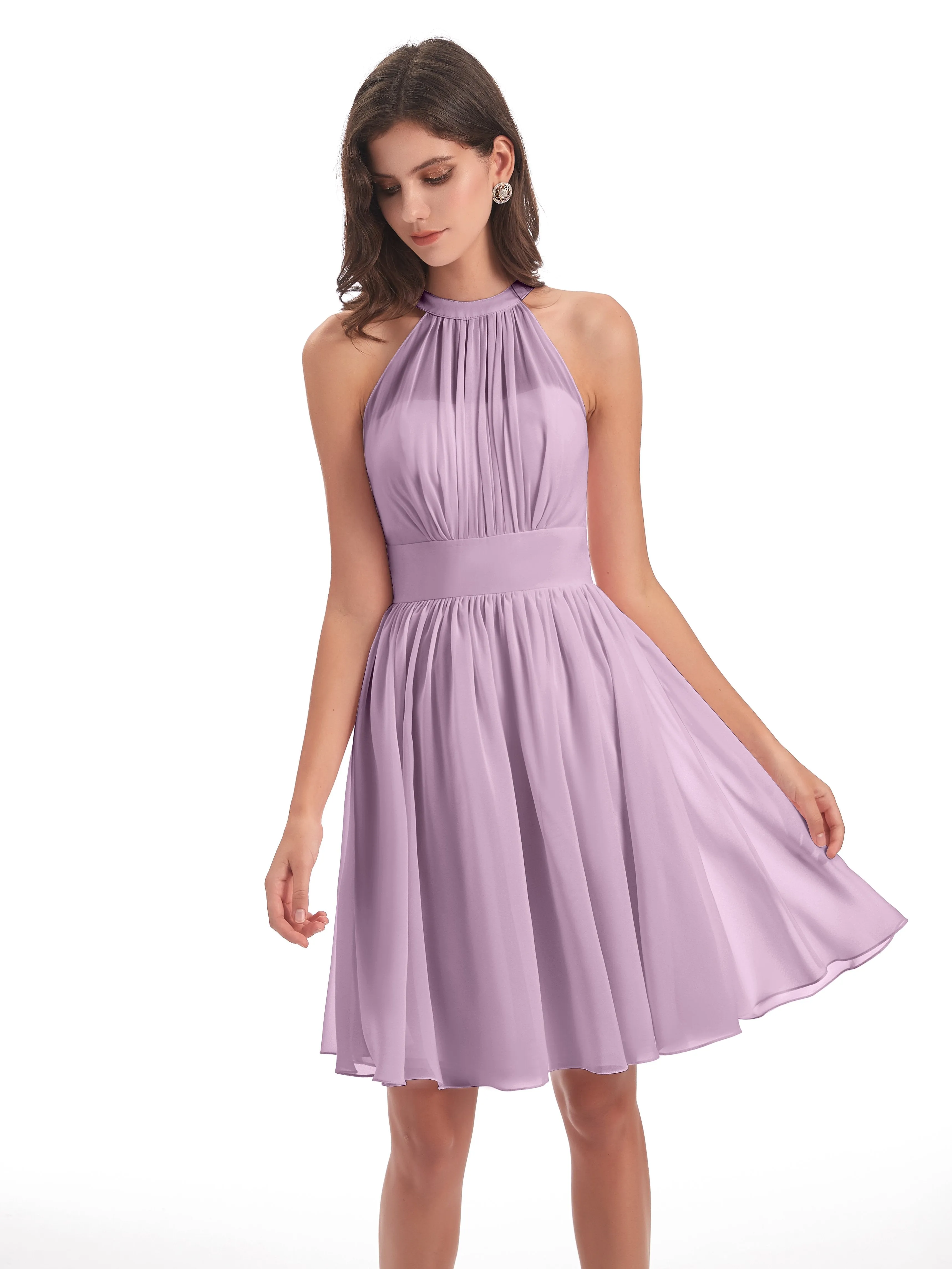 Annabelle Dazzling Halter Mini Chiffon Bridesmaid Dresses