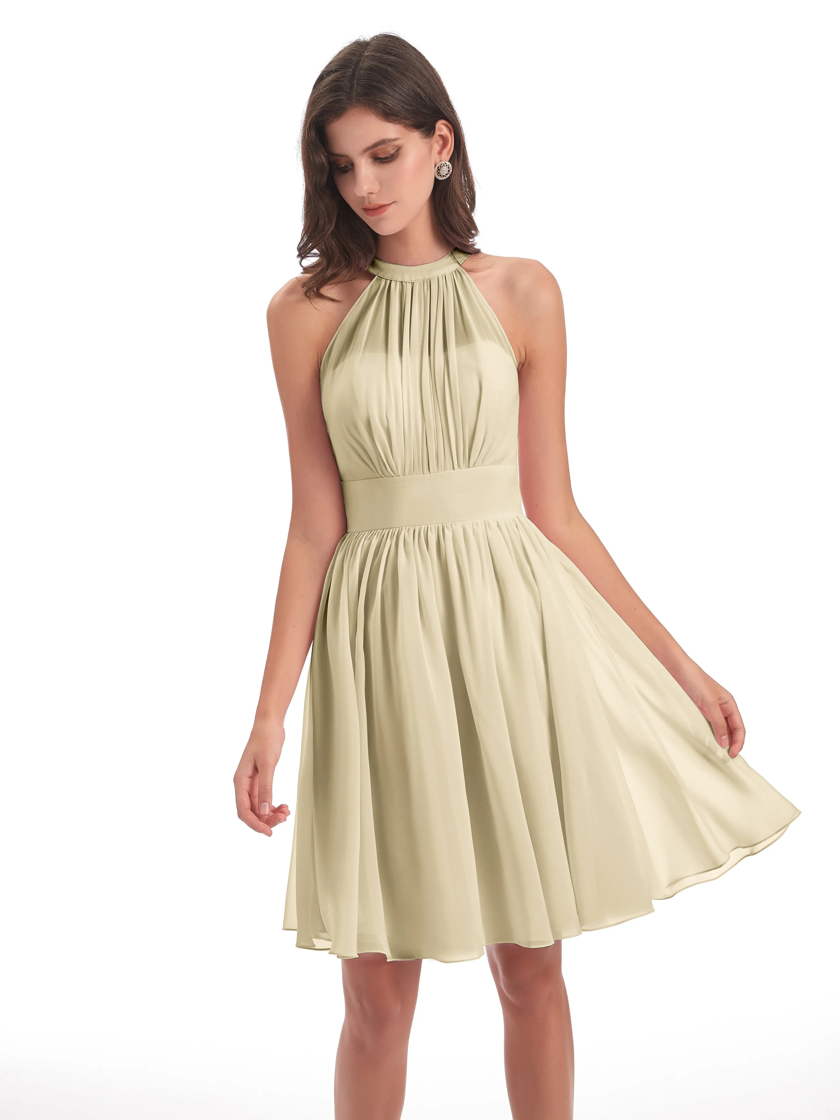 Annabelle Dazzling Halter Mini Chiffon Bridesmaid Dresses