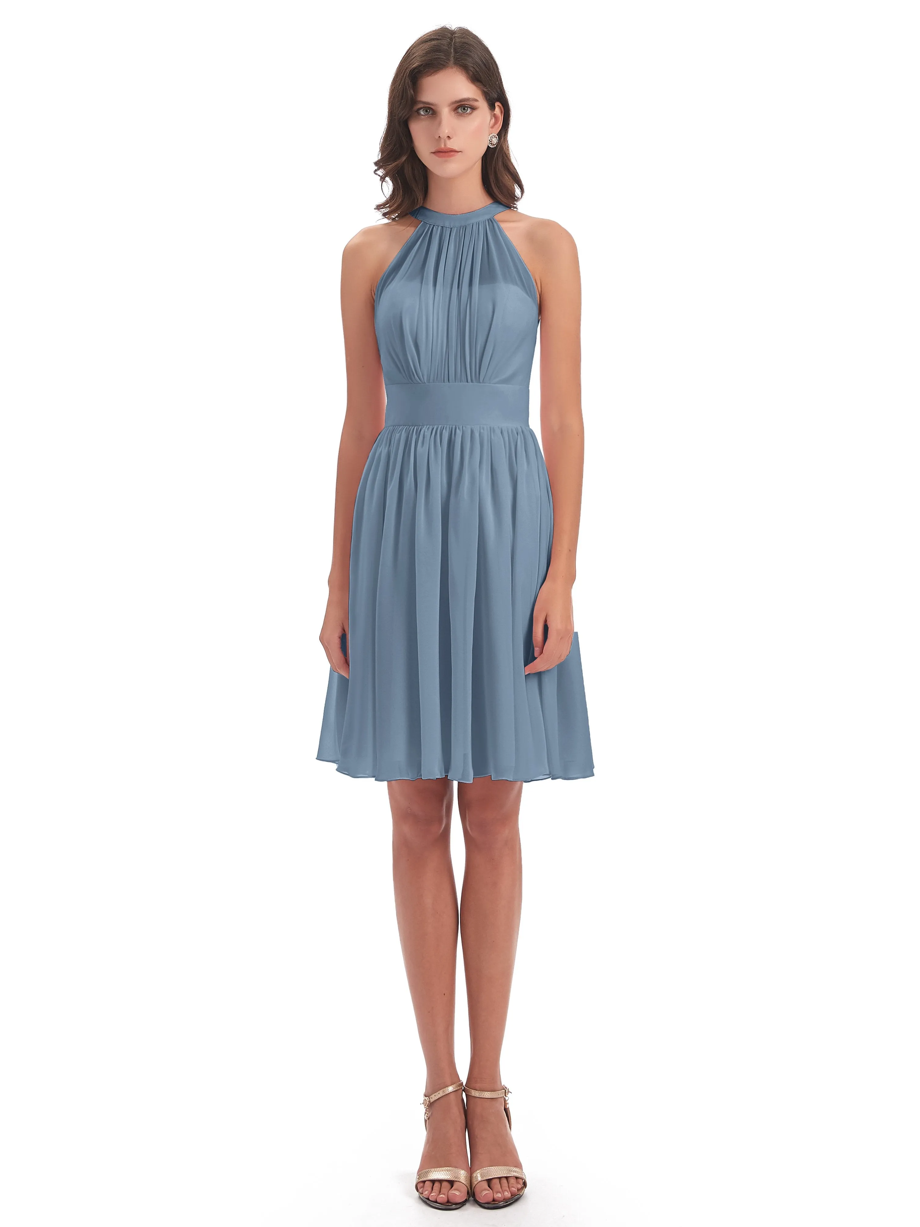 Annabelle Dazzling Halter Mini Chiffon Bridesmaid Dresses