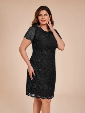 Appliques Lace Sleeves Round Neck Knee Length Chiffon Mother Of The Bride Dress