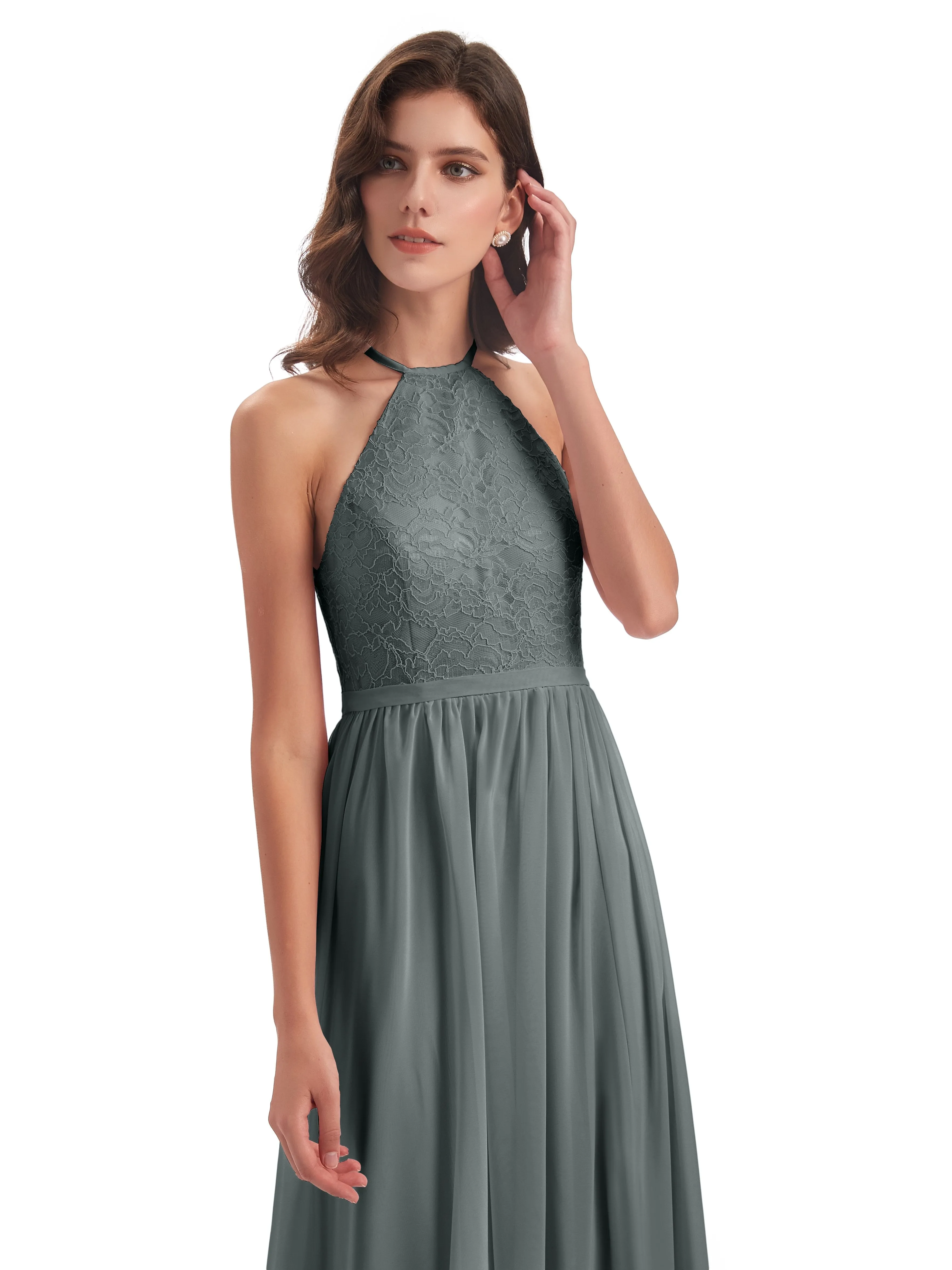 Arabella Fashion Halter Split Long Bridesmaid Dresses