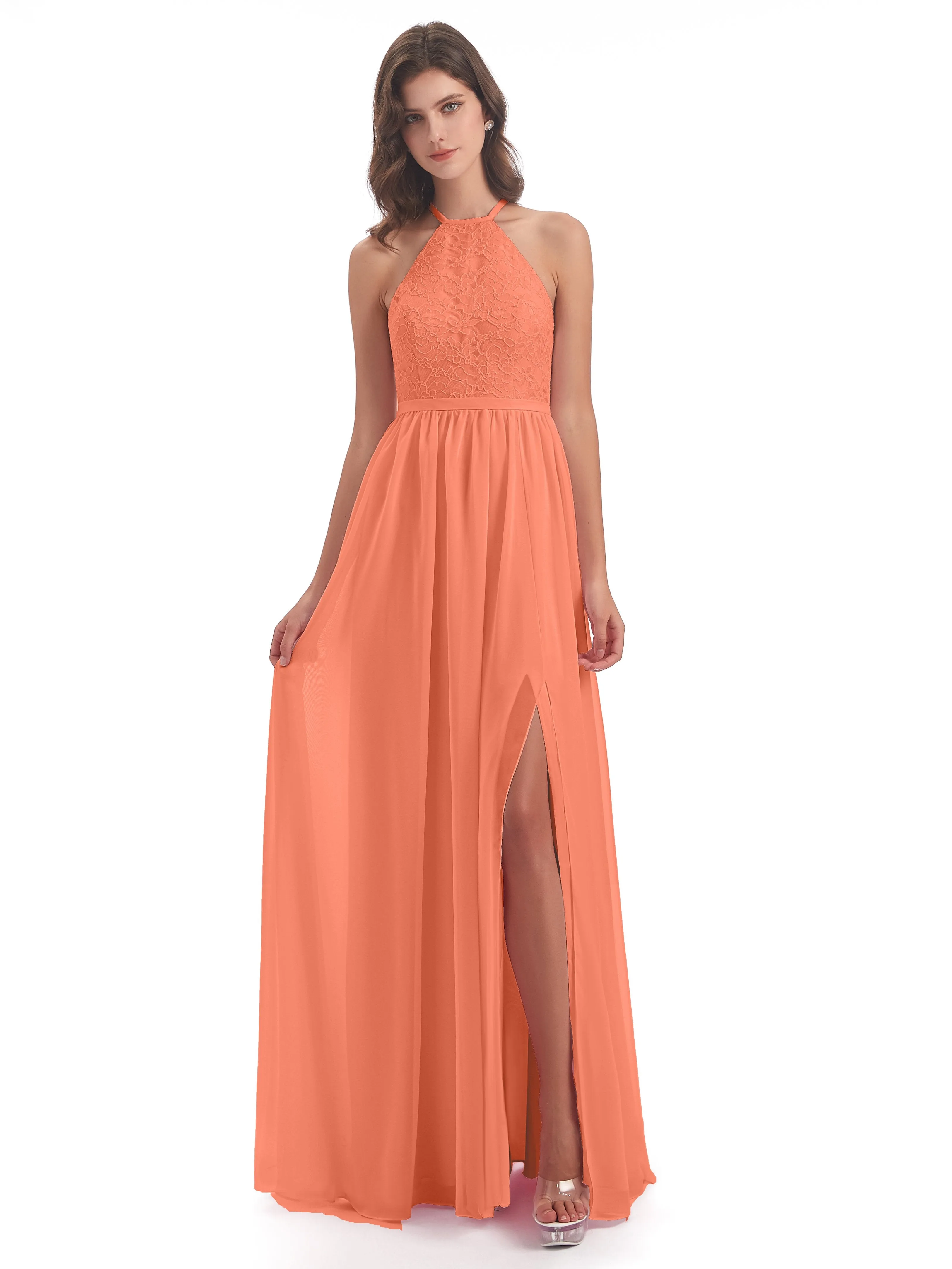 Arabella Fashion Halter Split Long Bridesmaid Dresses