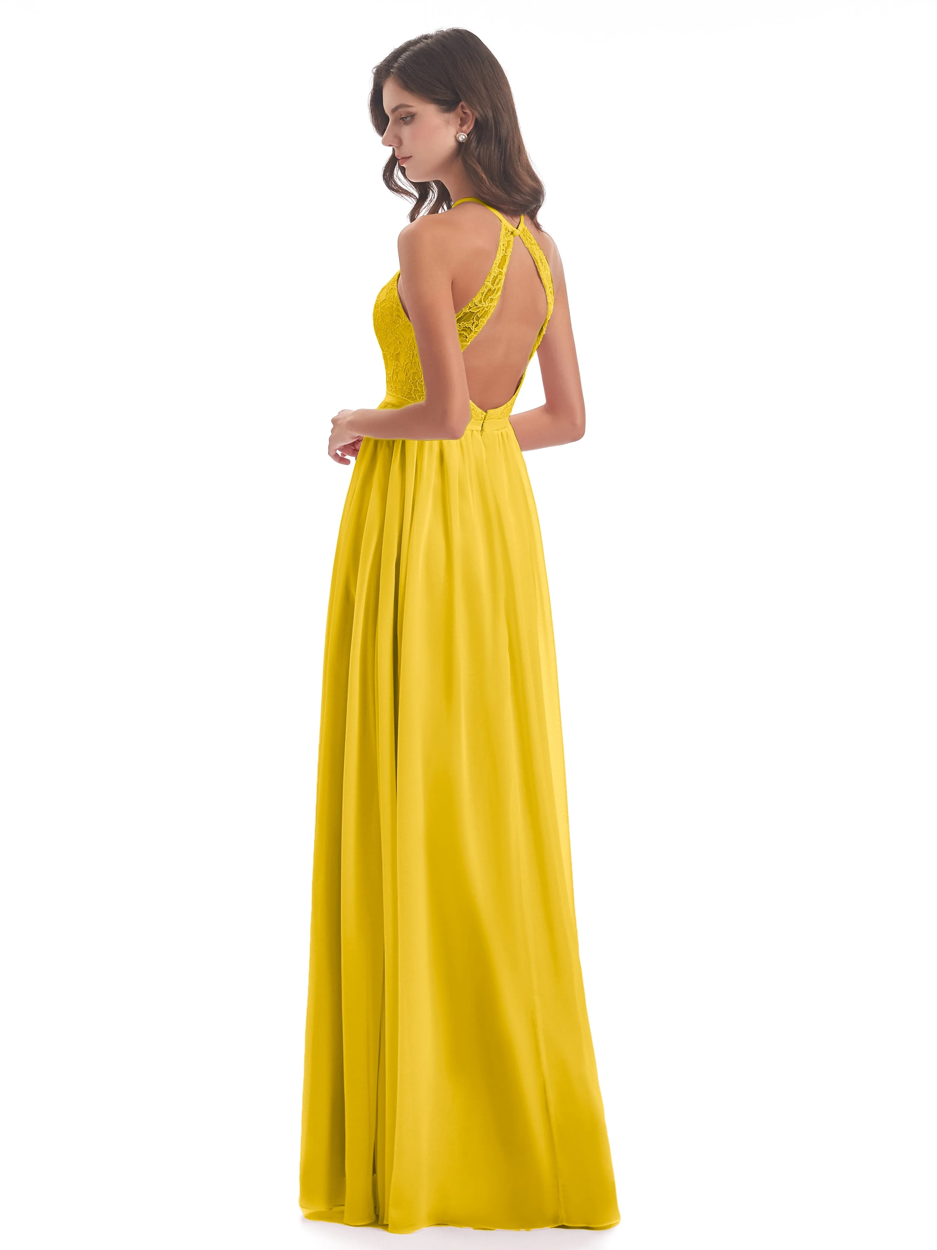 Arabella Fashion Halter Split Long Bridesmaid Dresses