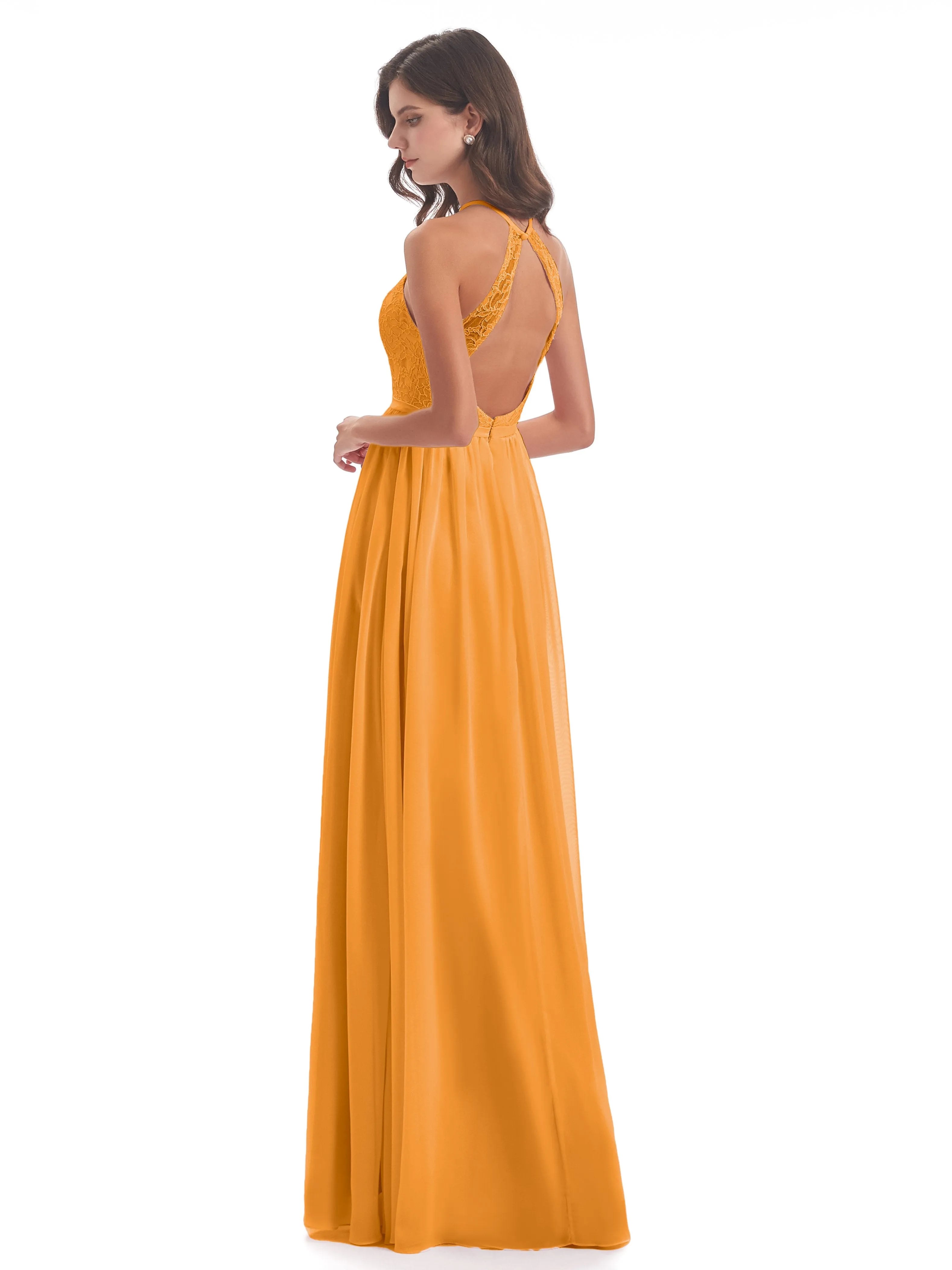 Arabella Fashion Halter Split Long Bridesmaid Dresses