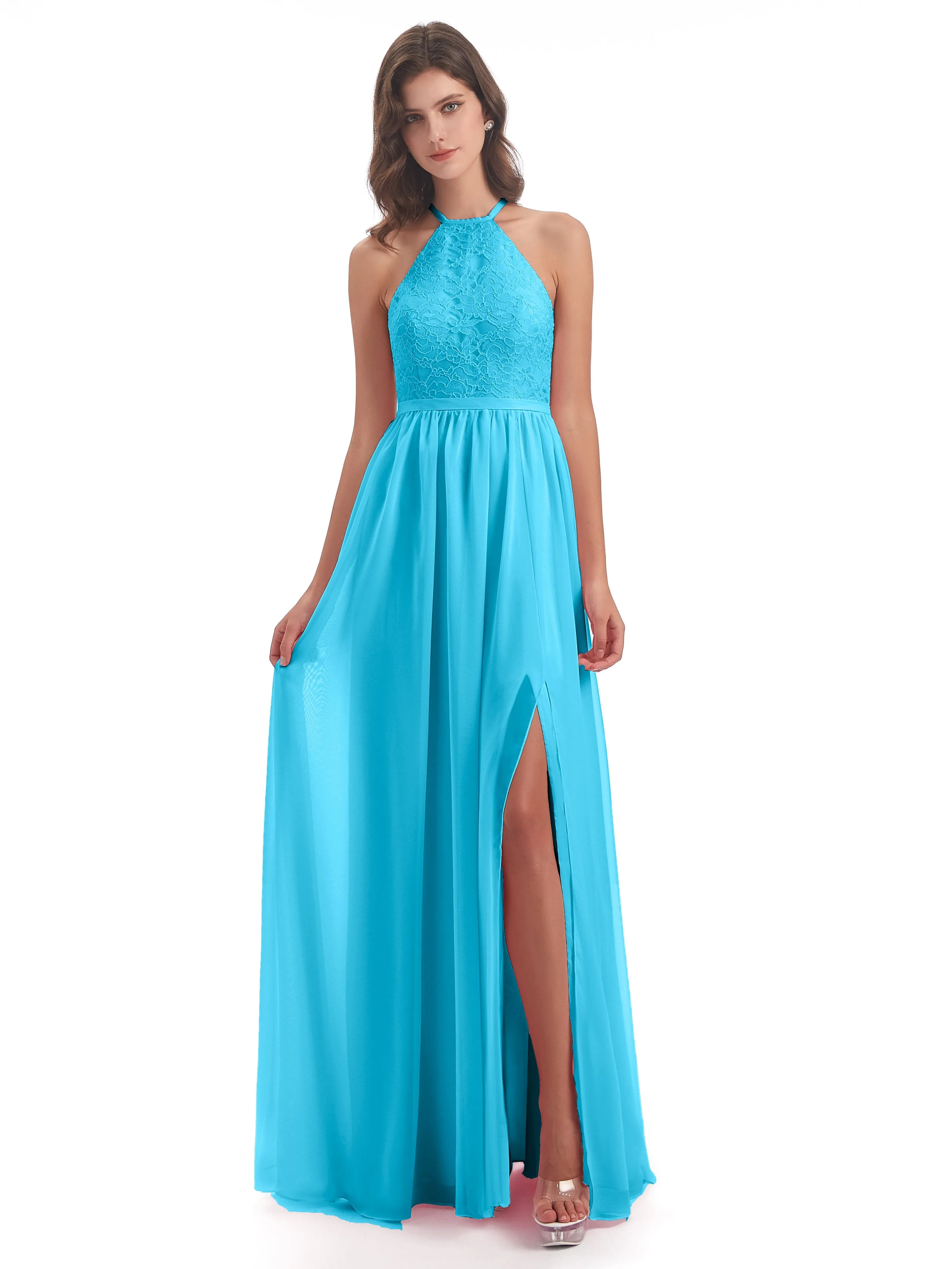 Arabella Fashion Halter Split Long Bridesmaid Dresses