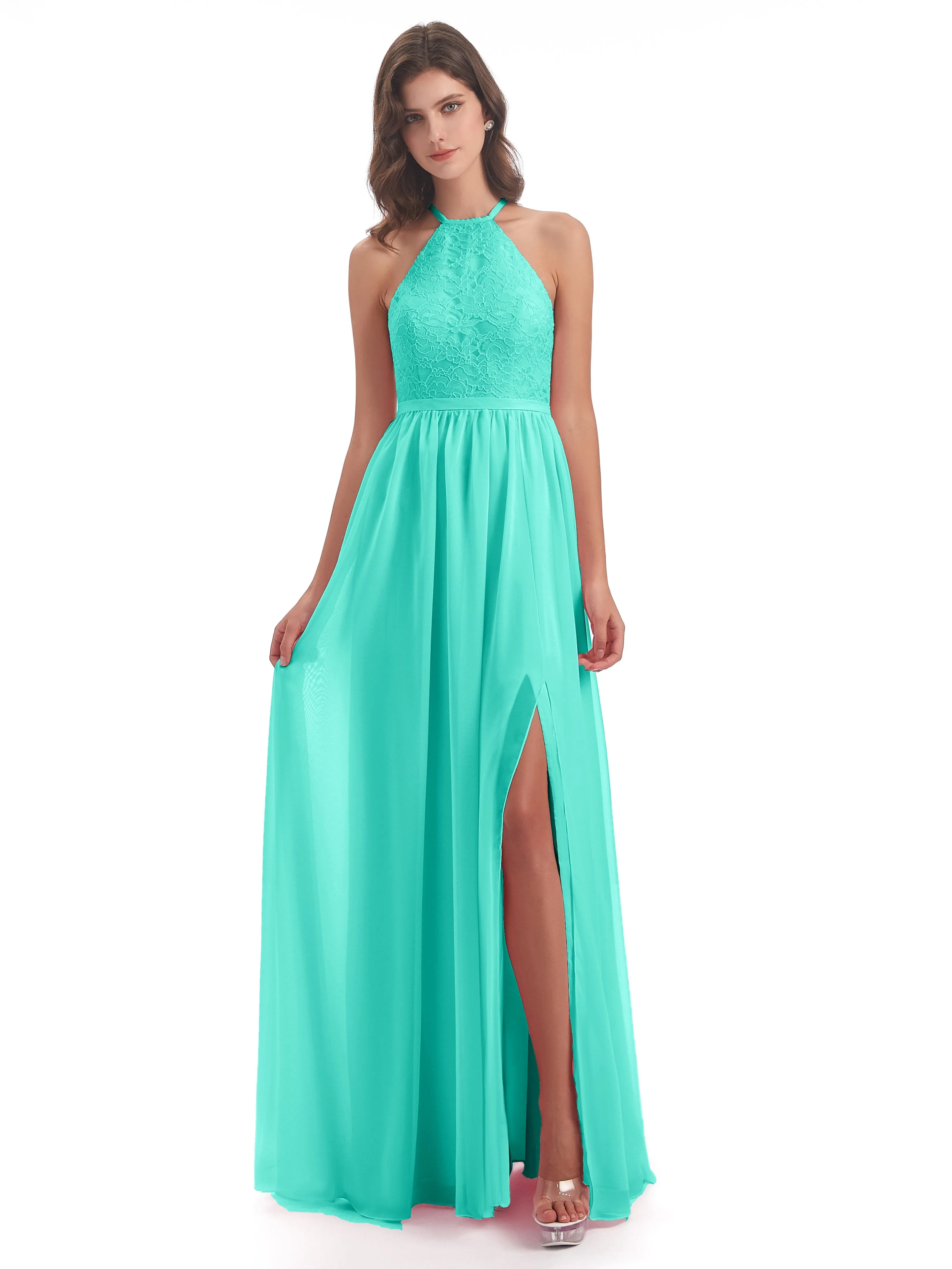 Arabella Fashion Halter Split Long Bridesmaid Dresses