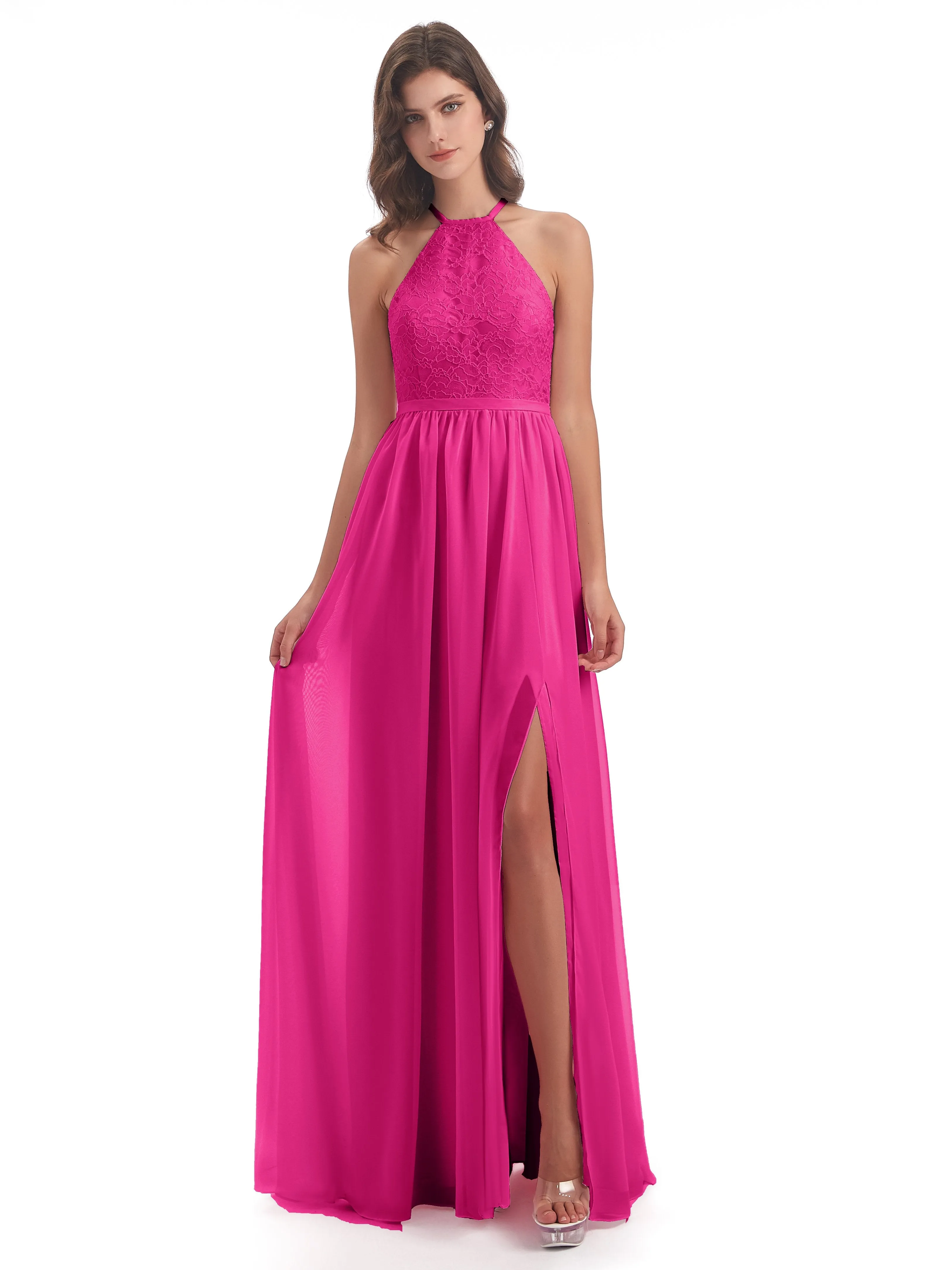 Arabella Fashion Halter Split Long Bridesmaid Dresses