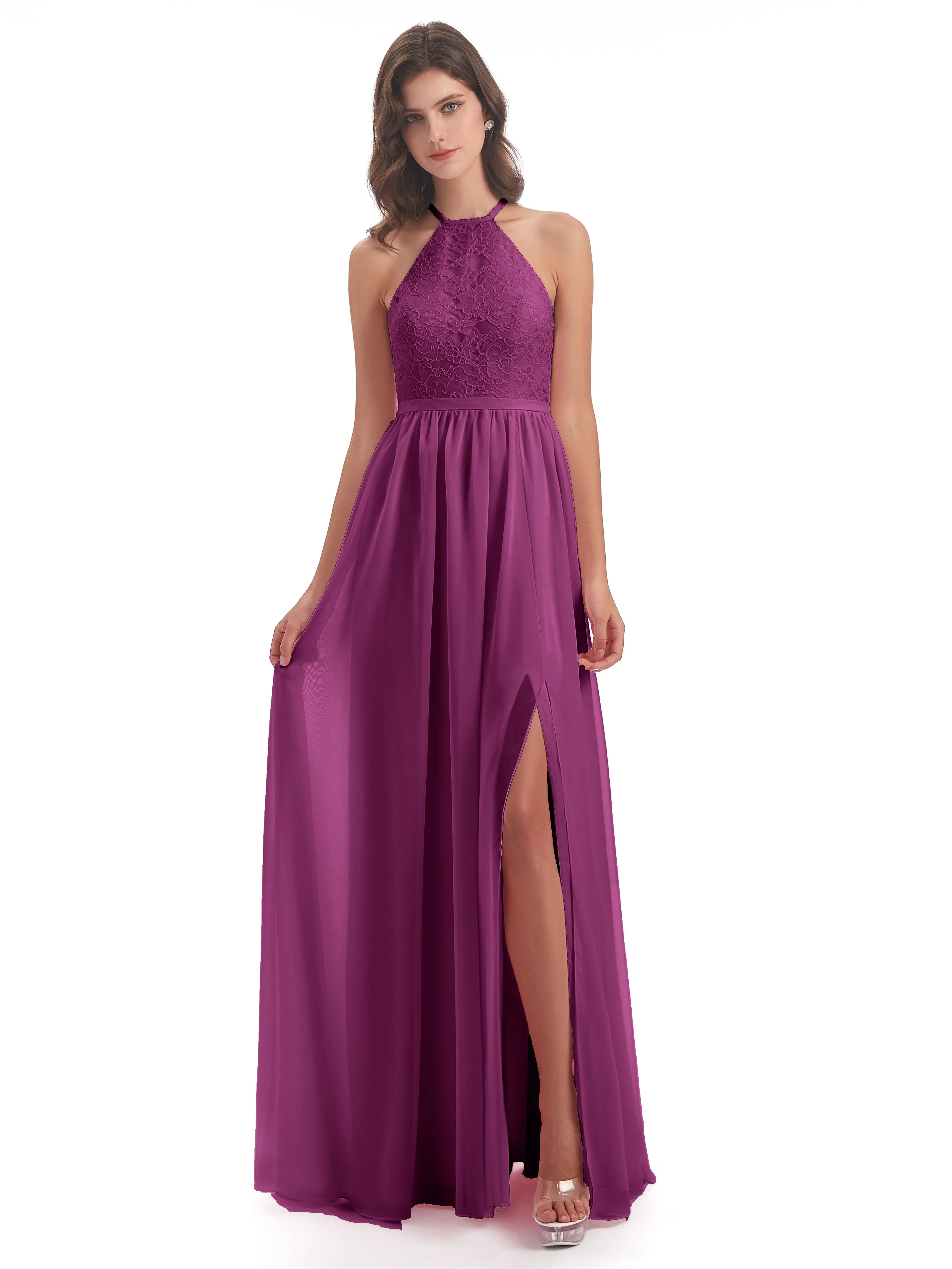 Arabella Fashion Halter Split Long Bridesmaid Dresses