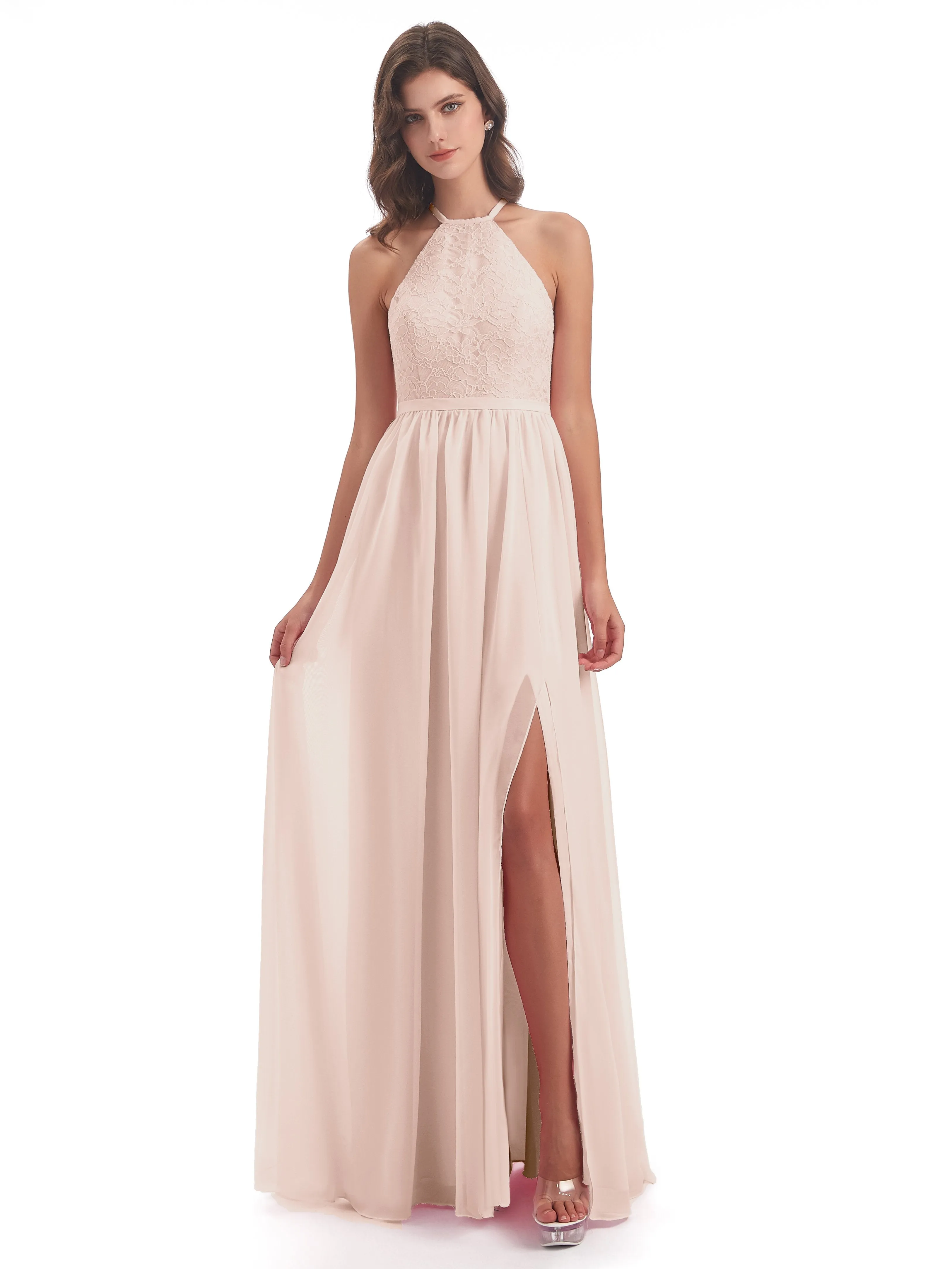 Arabella Fashion Halter Split Long Bridesmaid Dresses