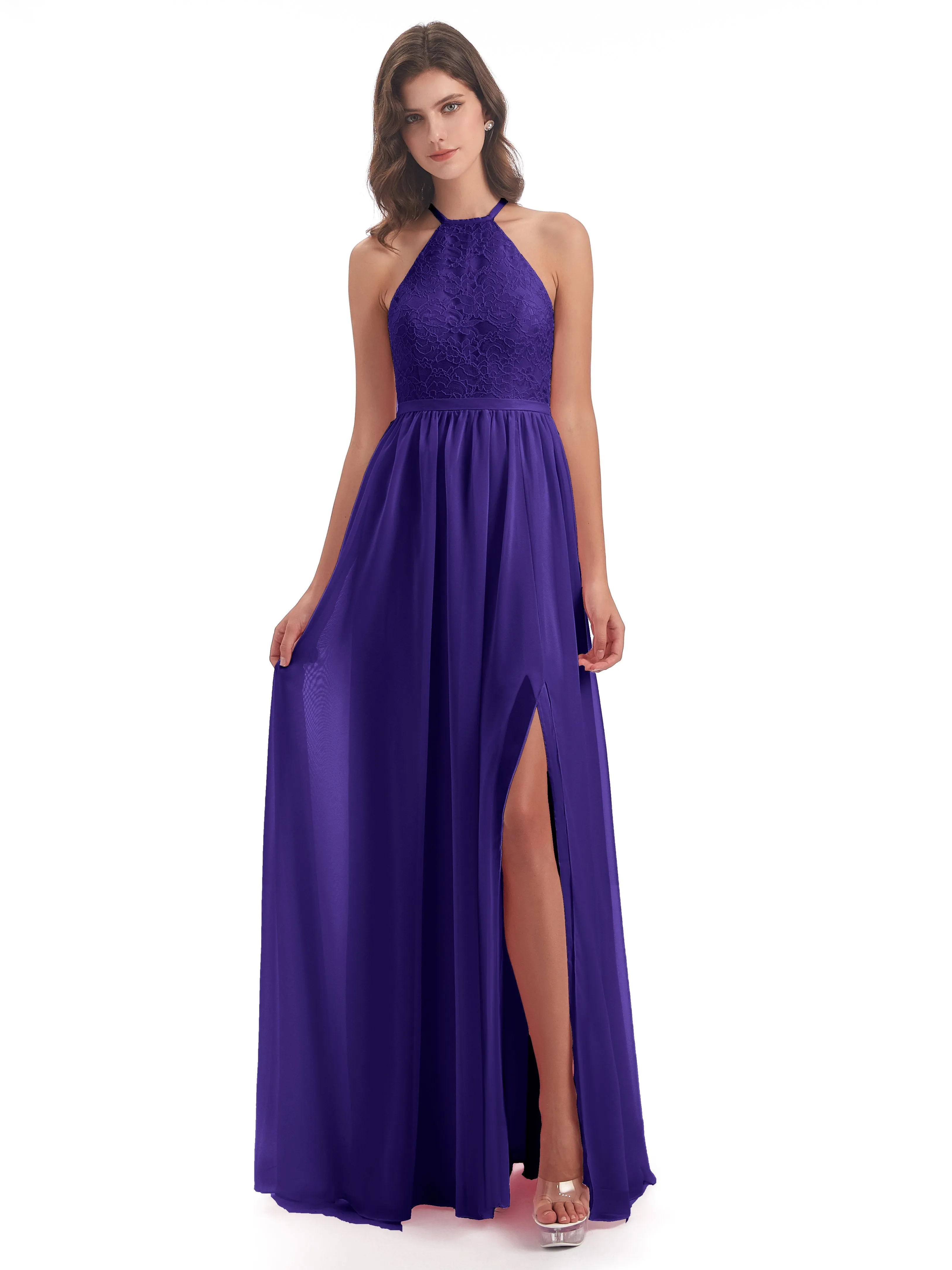 Arabella Fashion Halter Split Long Bridesmaid Dresses