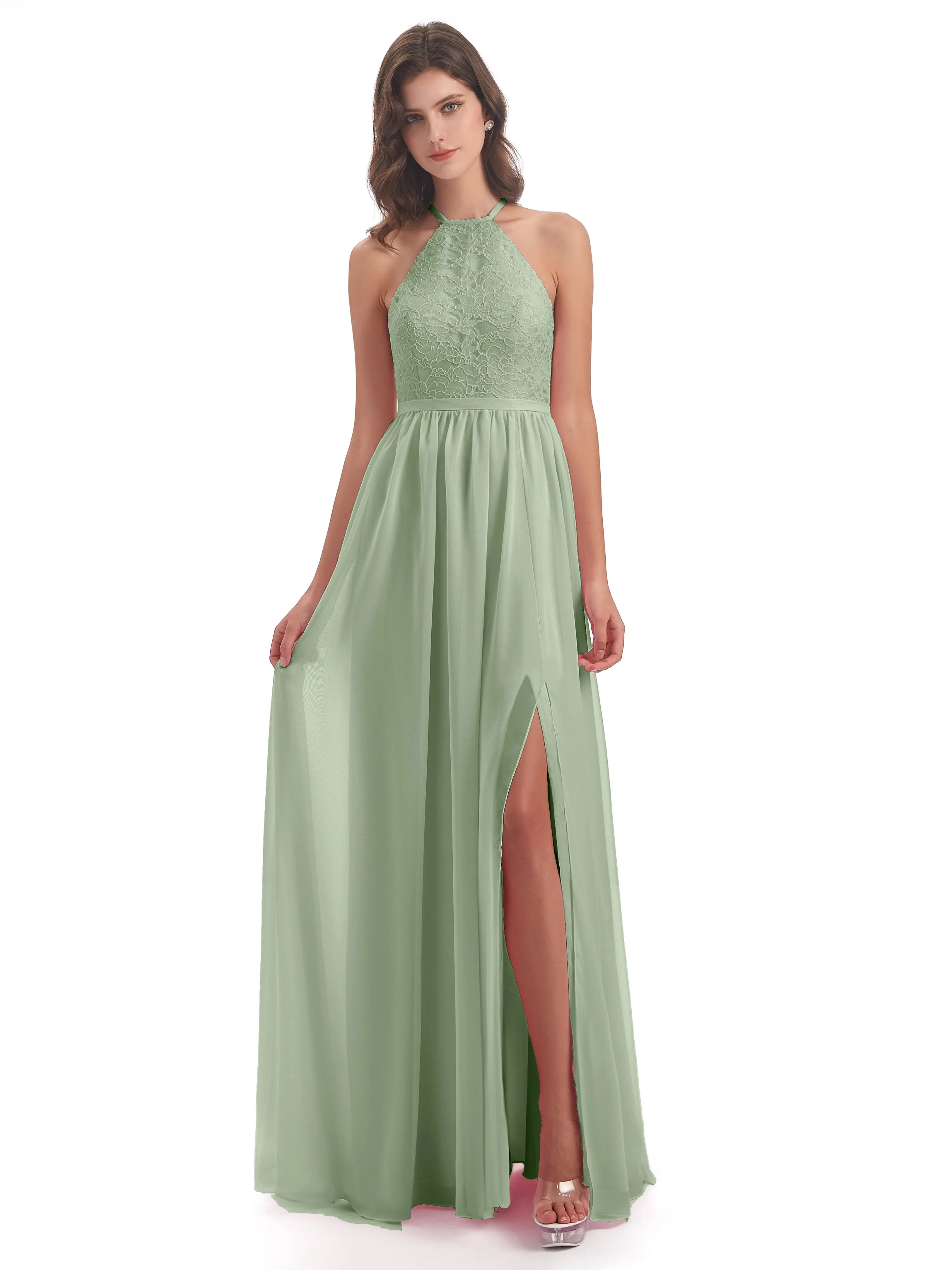 Arabella Fashion Halter Split Long Bridesmaid Dresses