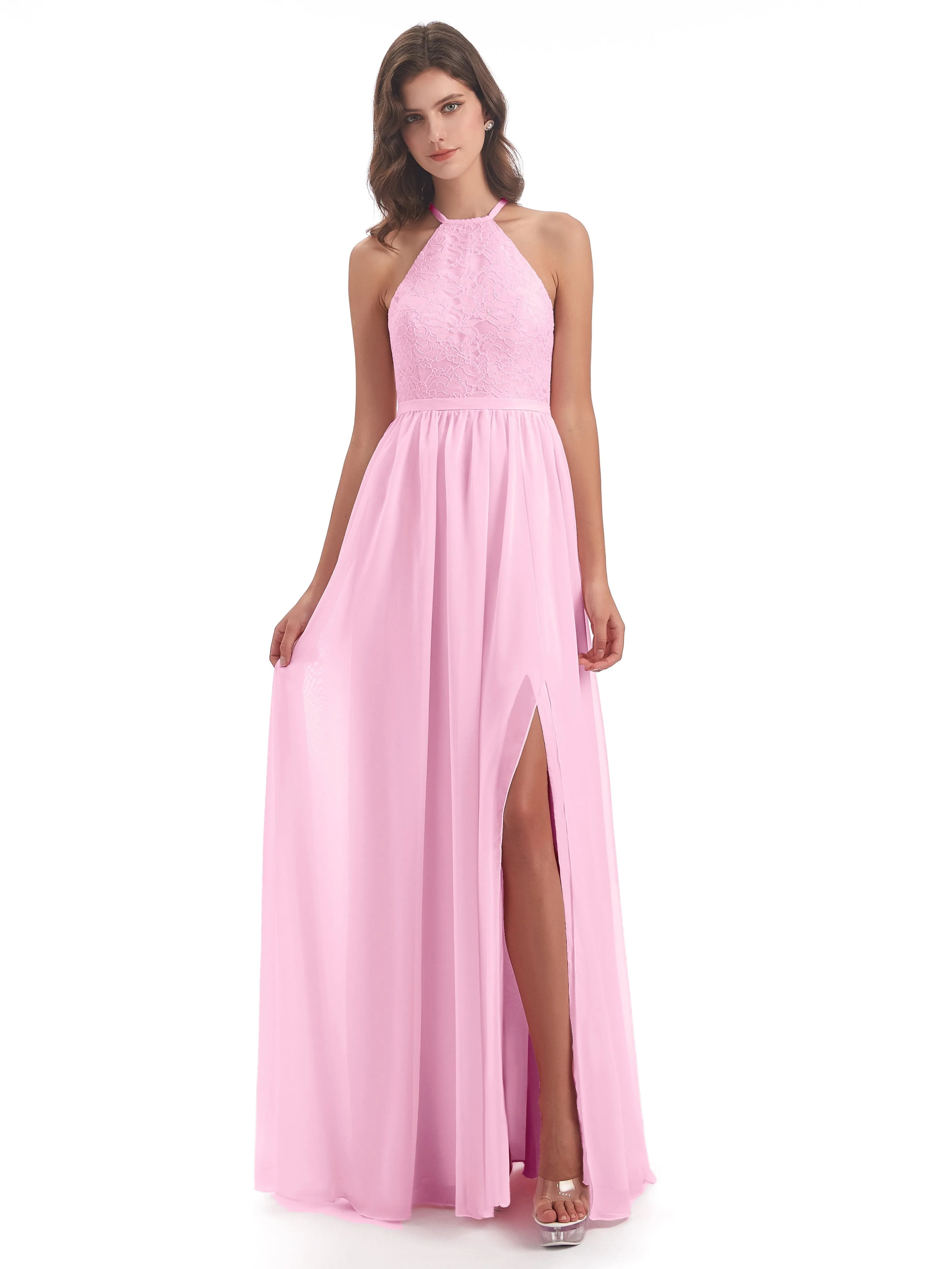 Arabella Fashion Halter Split Long Bridesmaid Dresses