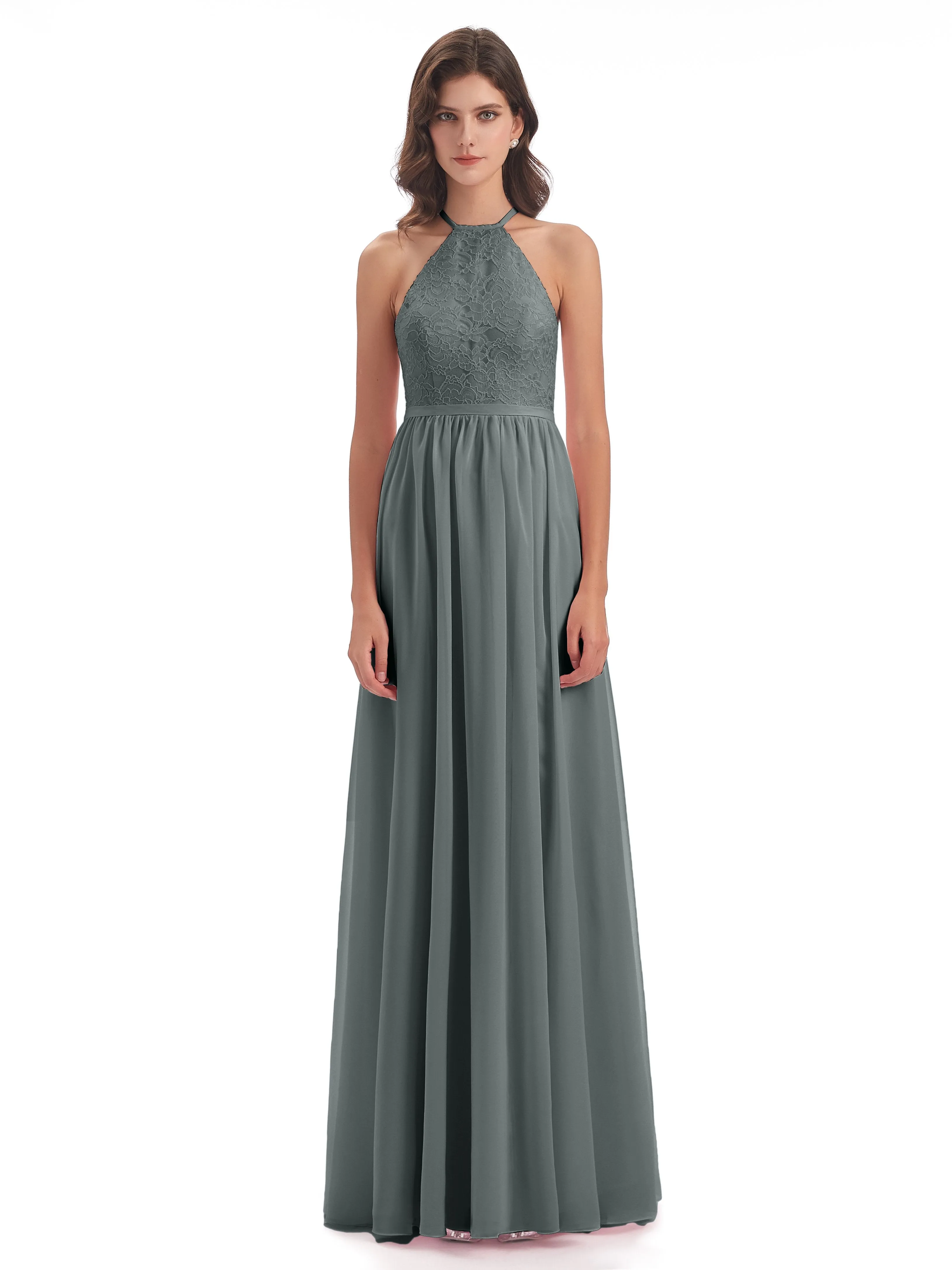 Arabella Fashion Halter Split Long Bridesmaid Dresses