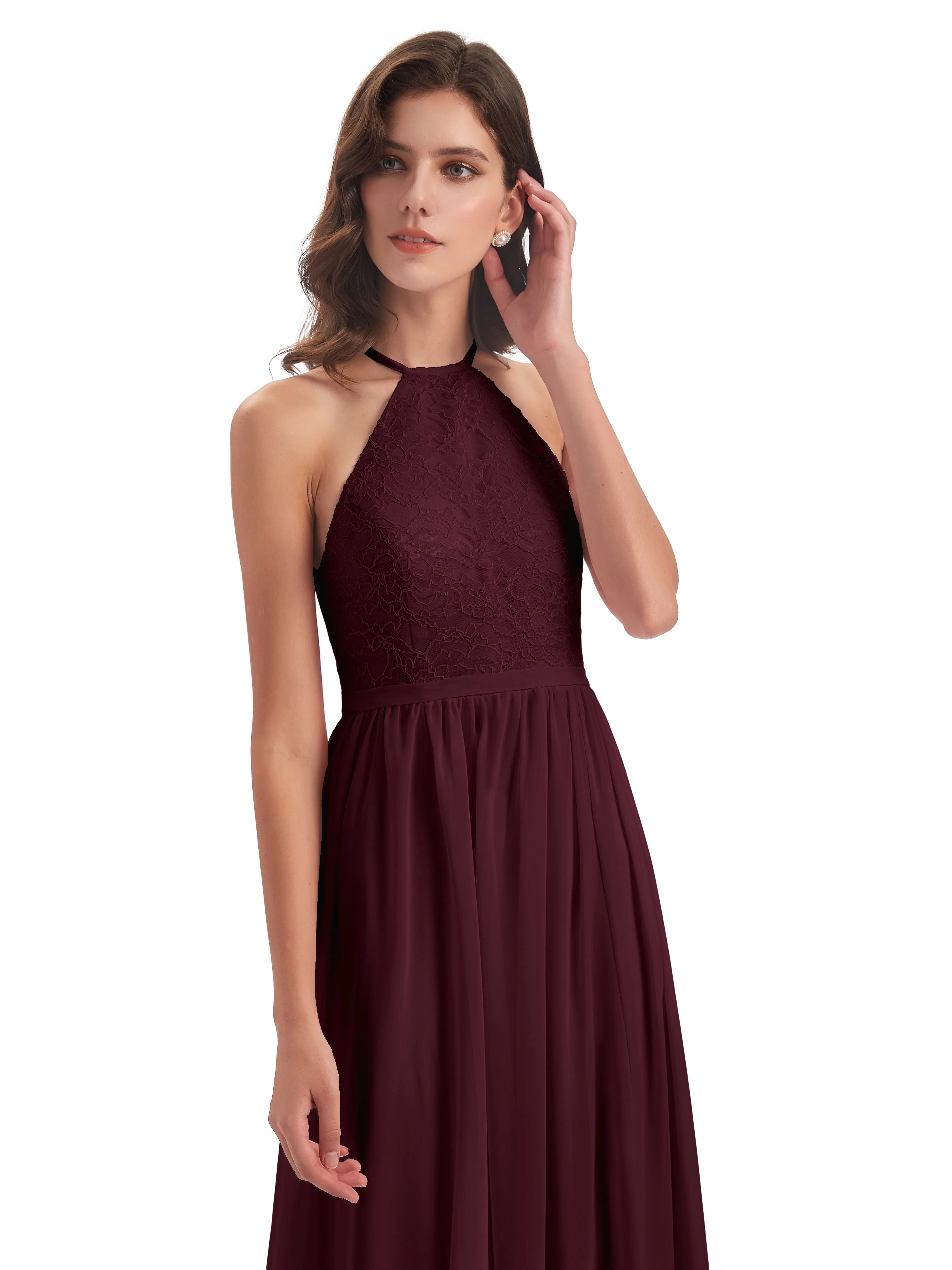 Arabella Fashion Halter Split Long Bridesmaid Dresses