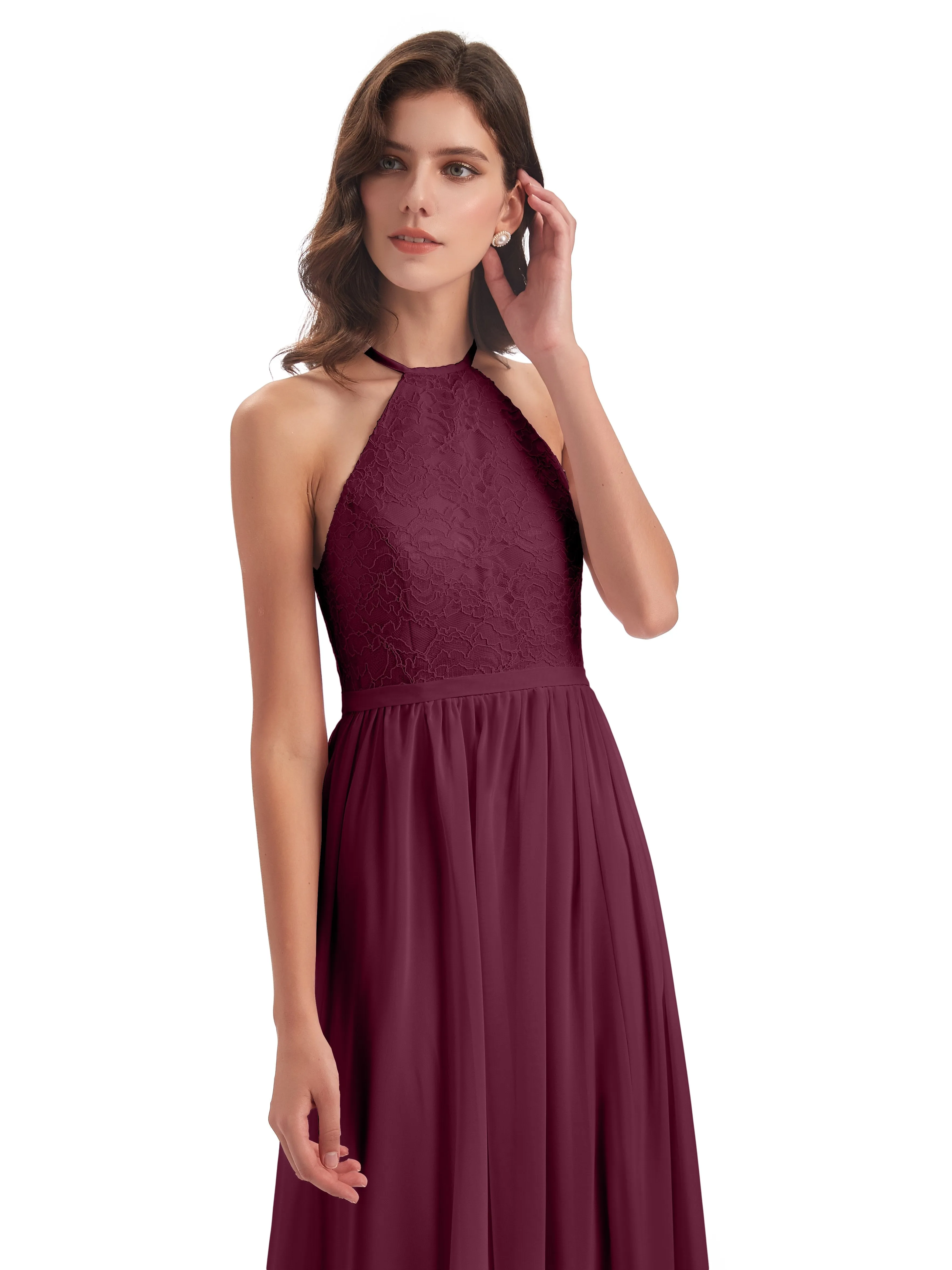 Arabella Fashion Halter Split Long Bridesmaid Dresses