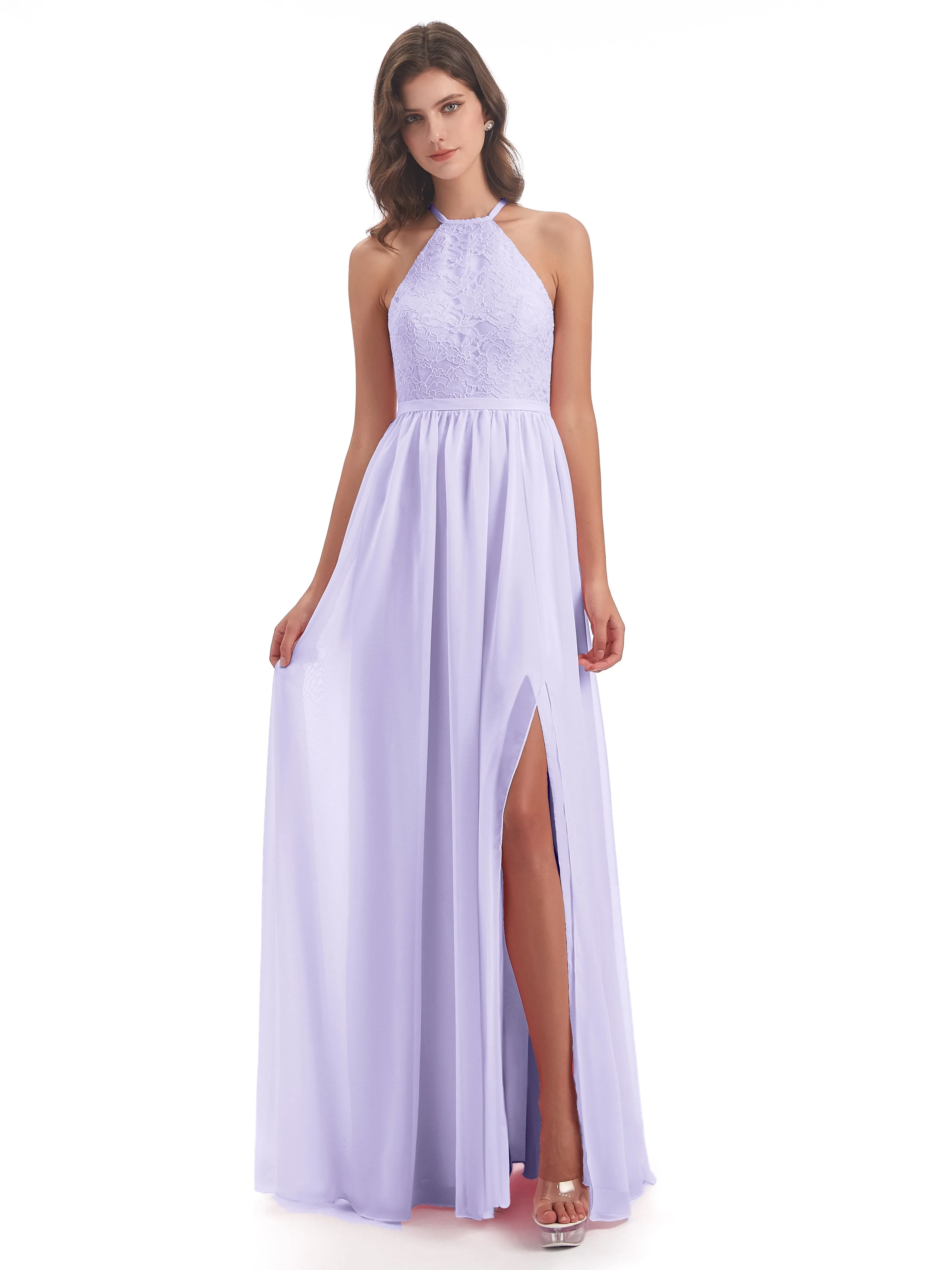 Arabella Fashion Halter Split Long Bridesmaid Dresses