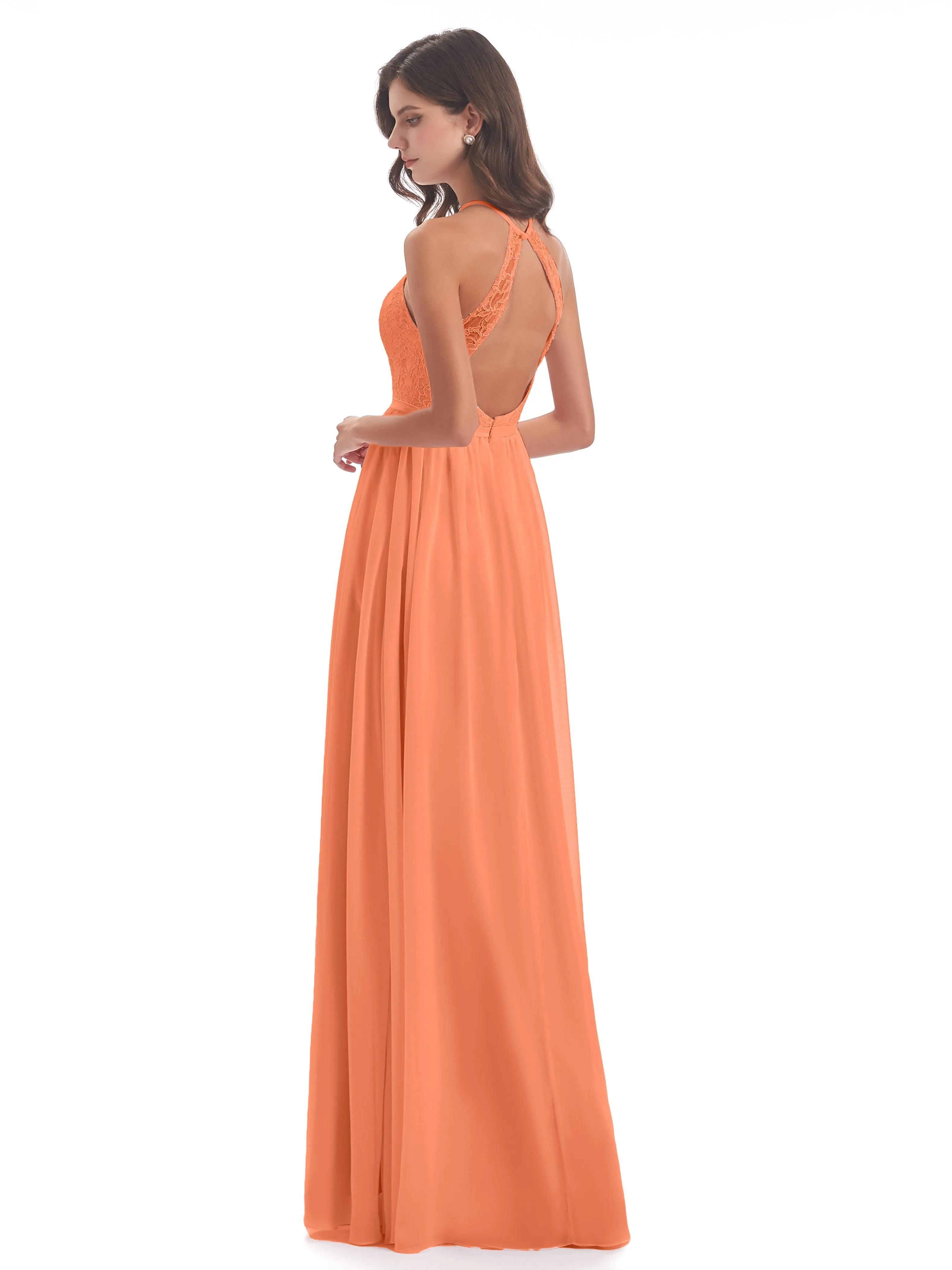 Arabella Fashion Halter Split Long Bridesmaid Dresses