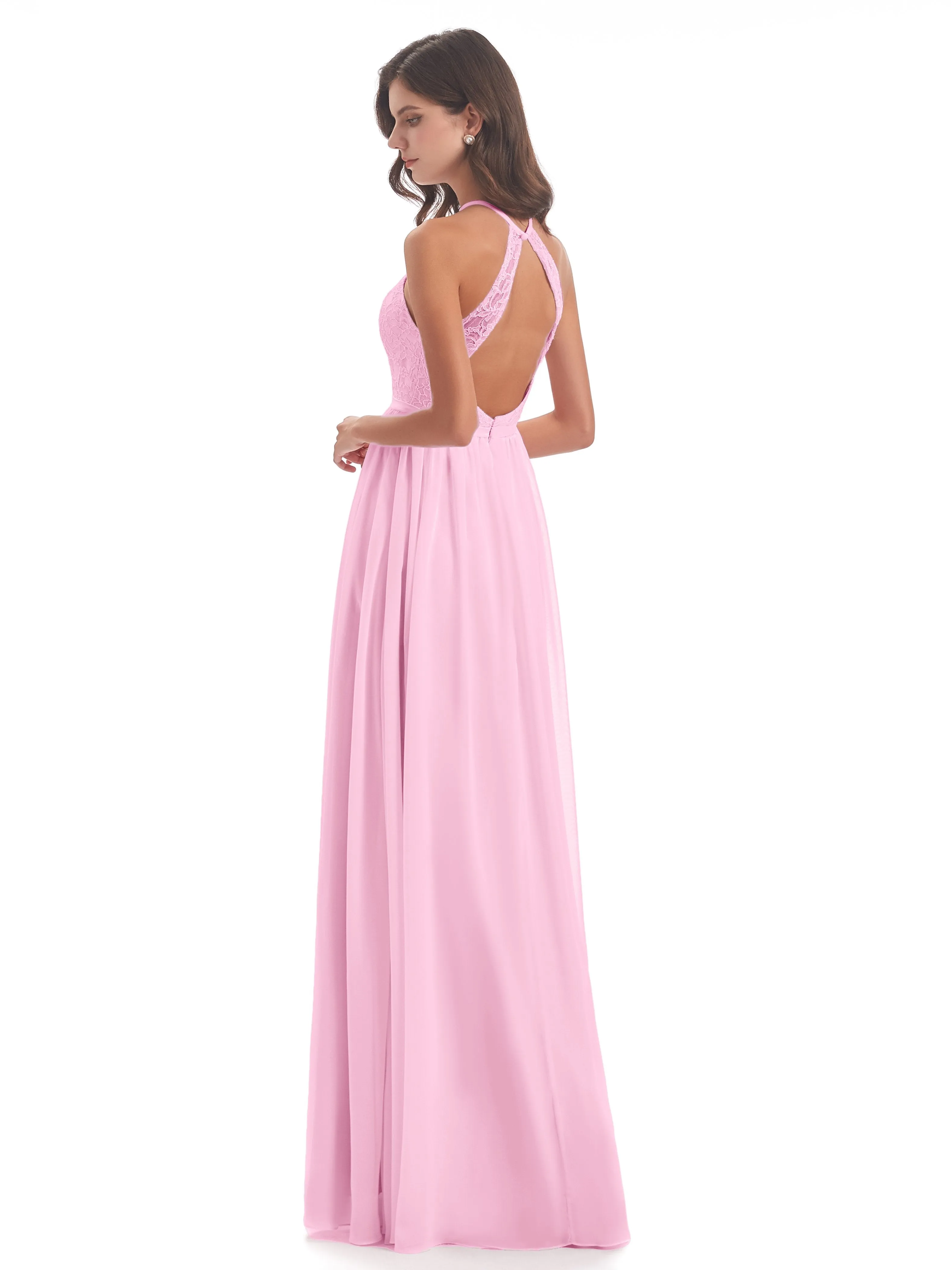 Arabella Fashion Halter Split Long Bridesmaid Dresses