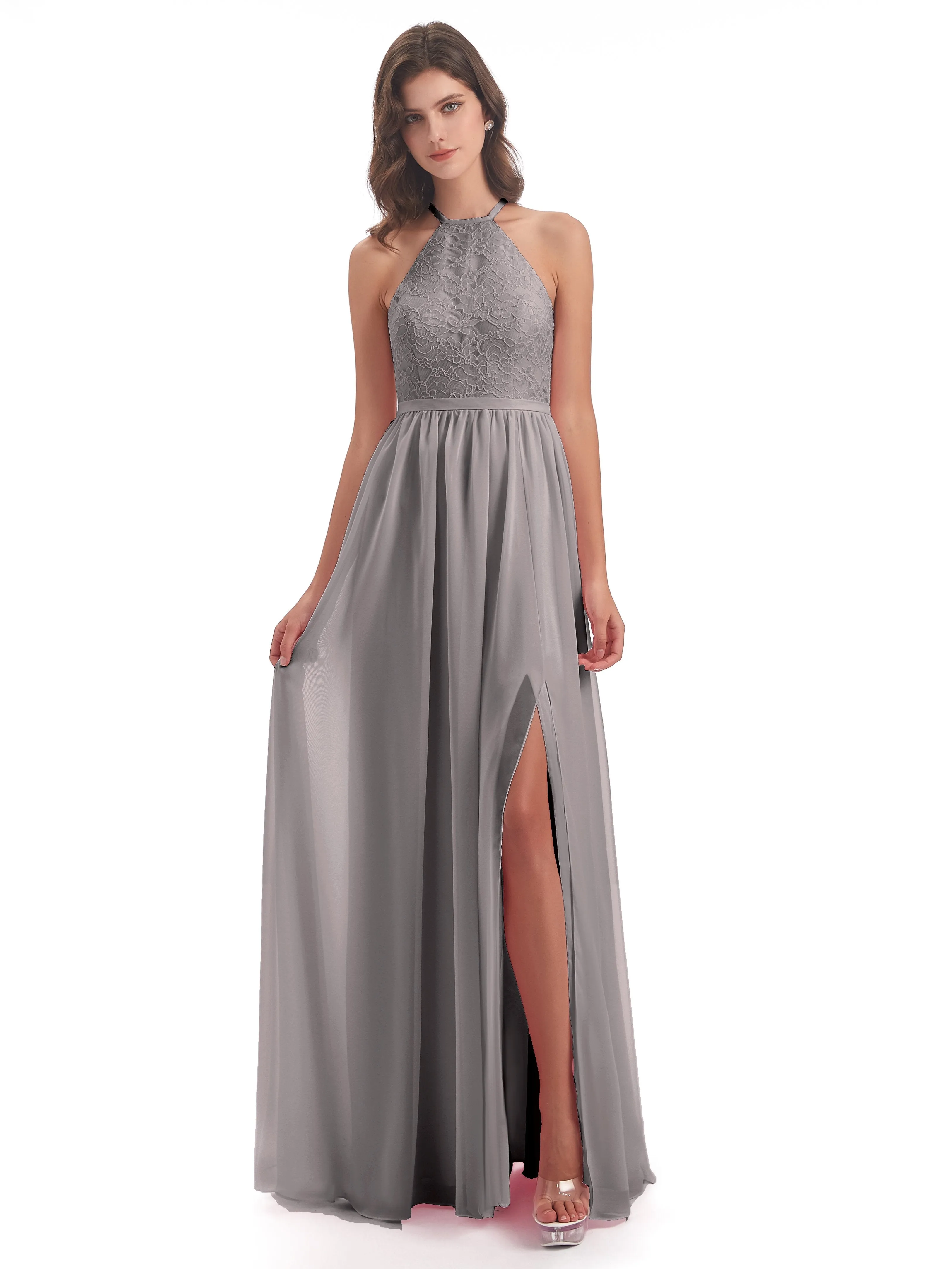 Arabella Fashion Halter Split Long Bridesmaid Dresses