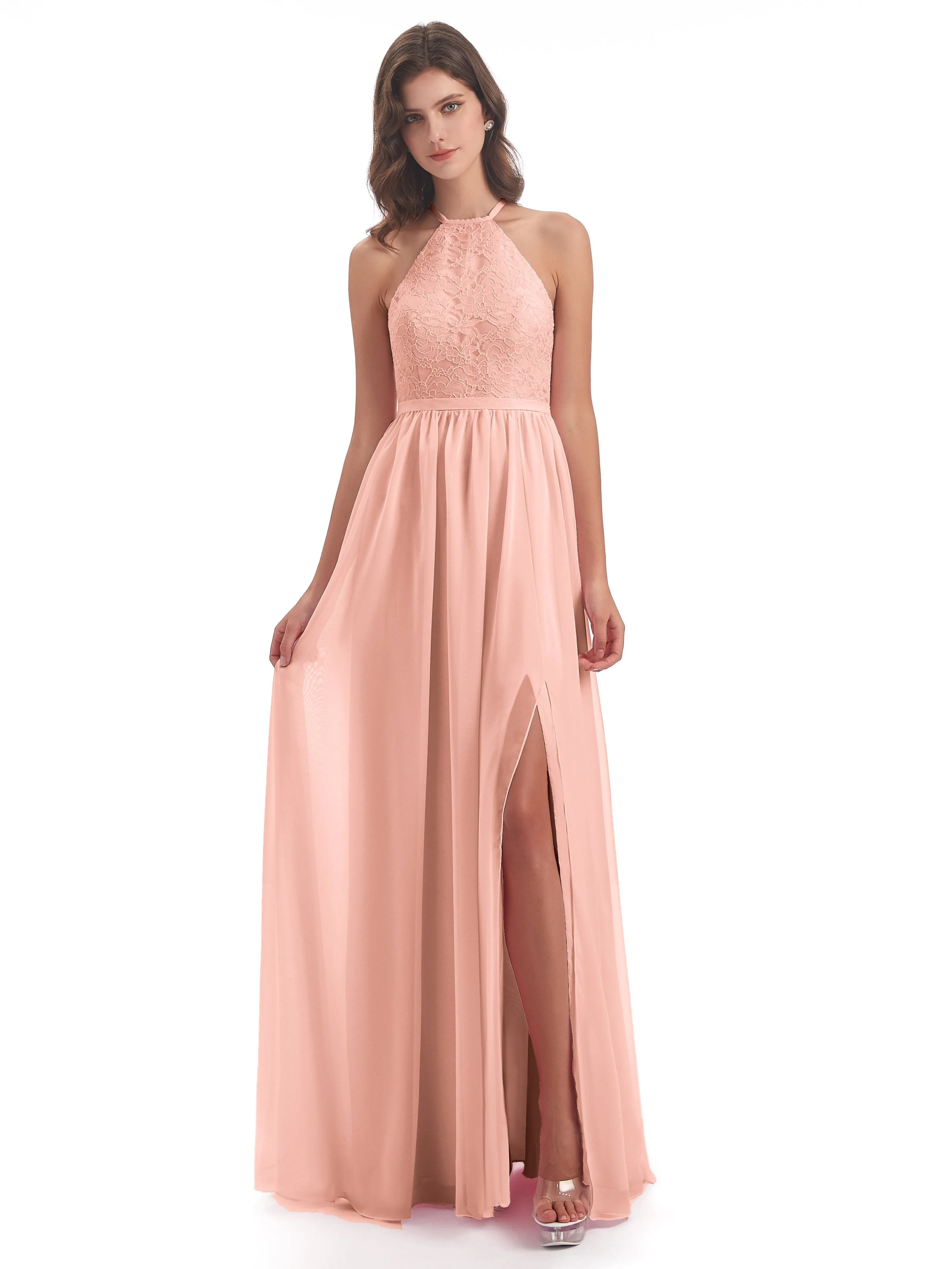 Arabella Fashion Halter Split Long Bridesmaid Dresses