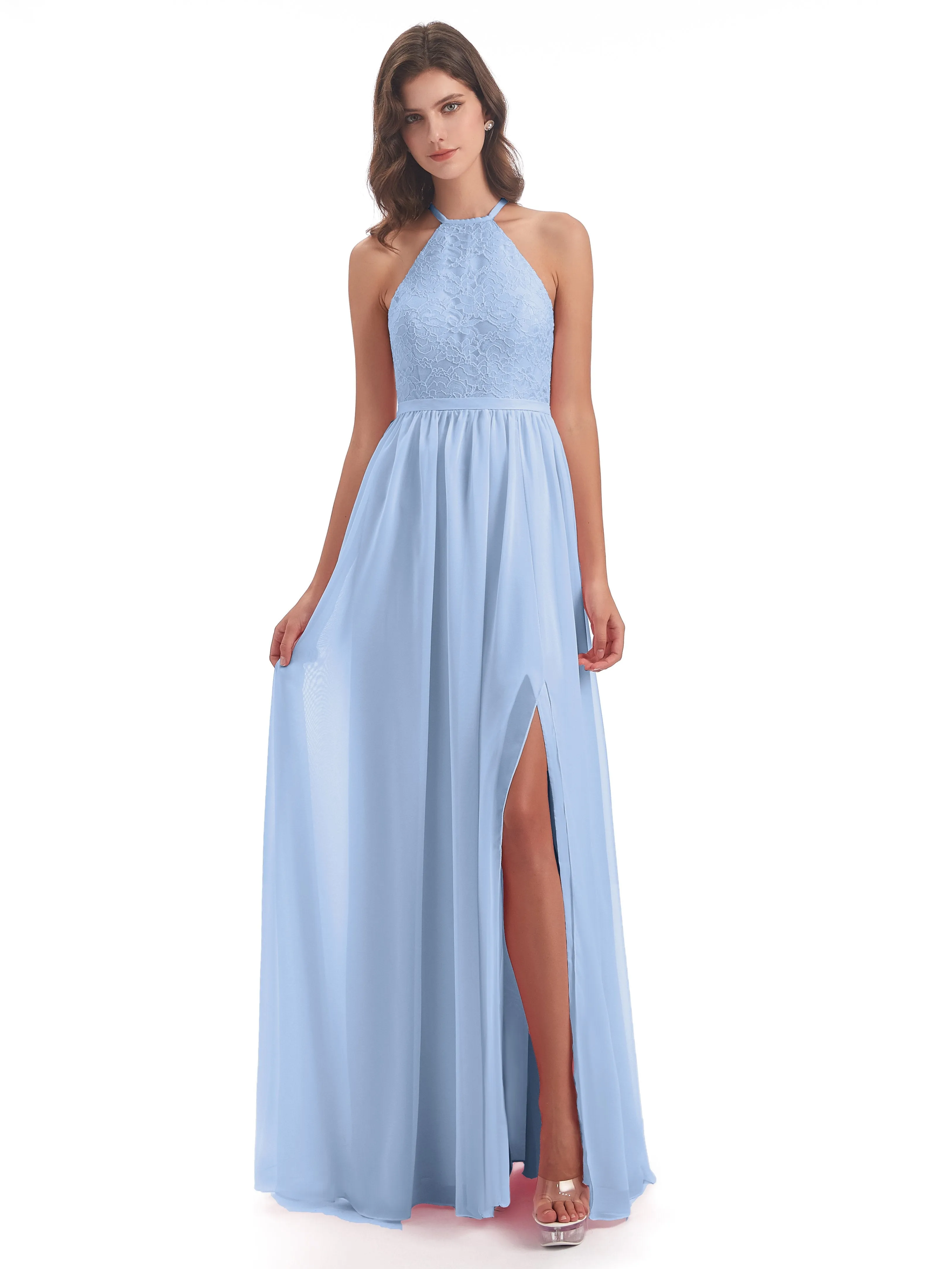 Arabella Fashion Halter Split Long Bridesmaid Dresses