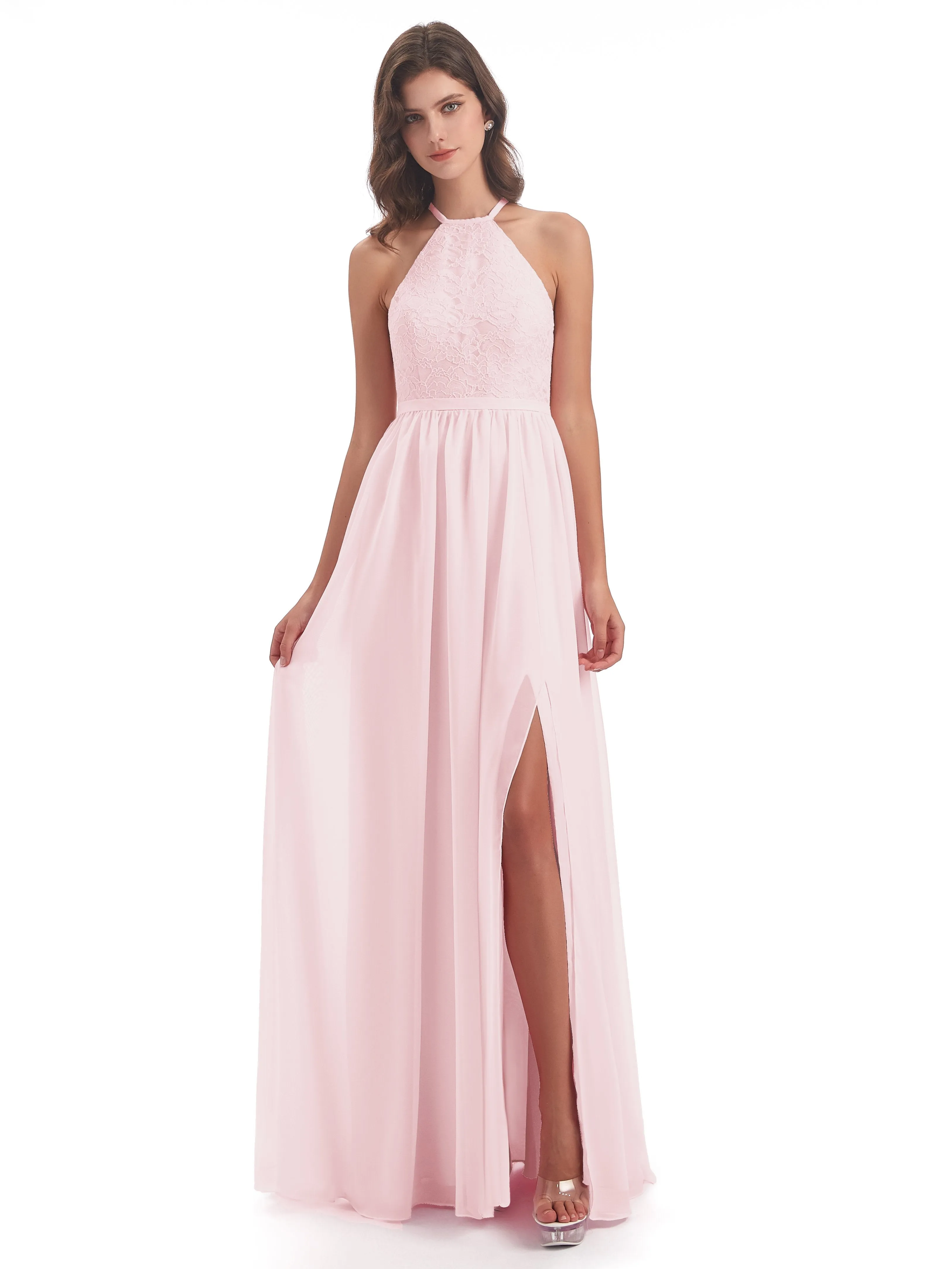 Arabella Fashion Halter Split Long Bridesmaid Dresses