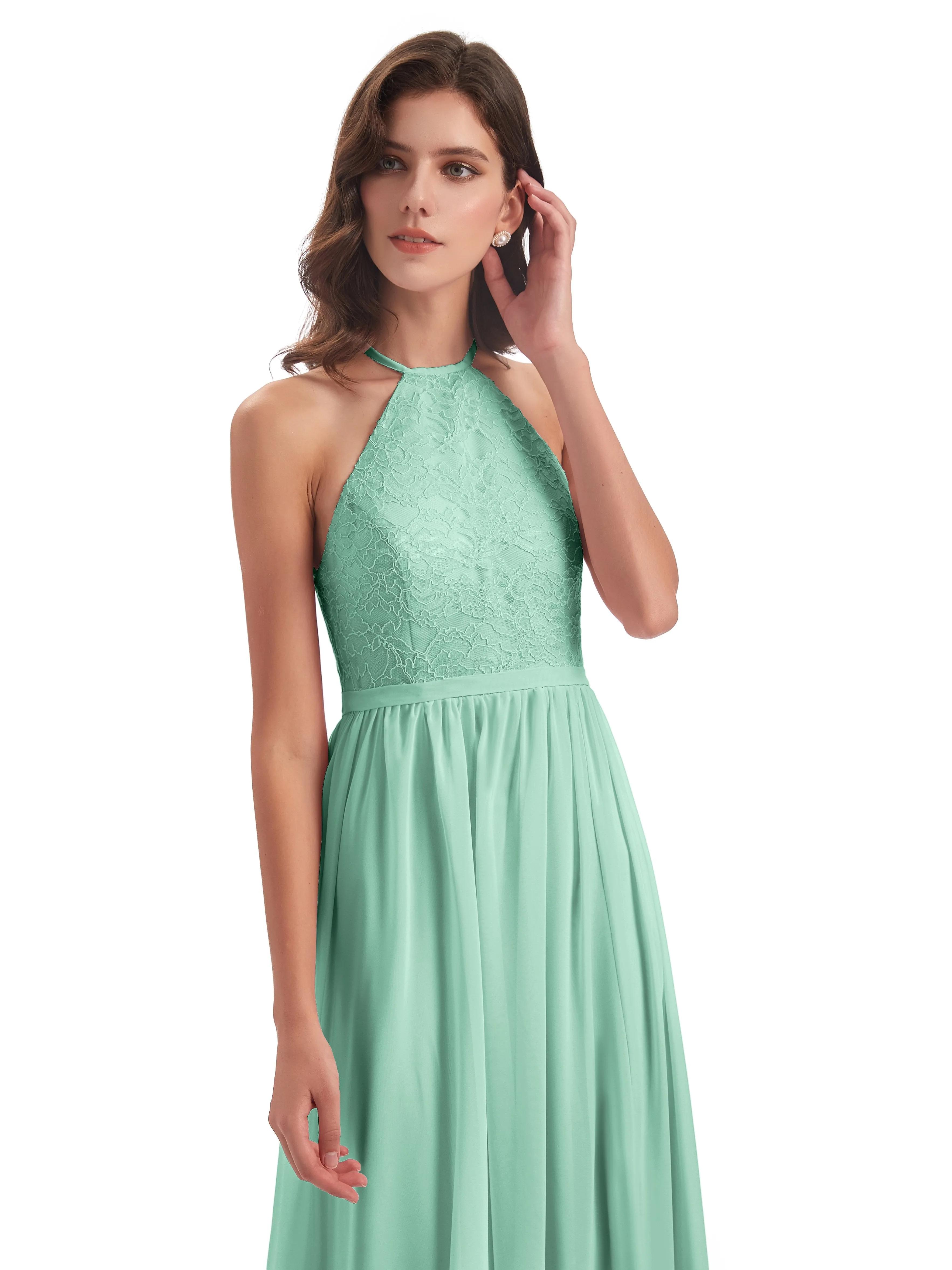 Arabella Fashion Halter Split Long Bridesmaid Dresses