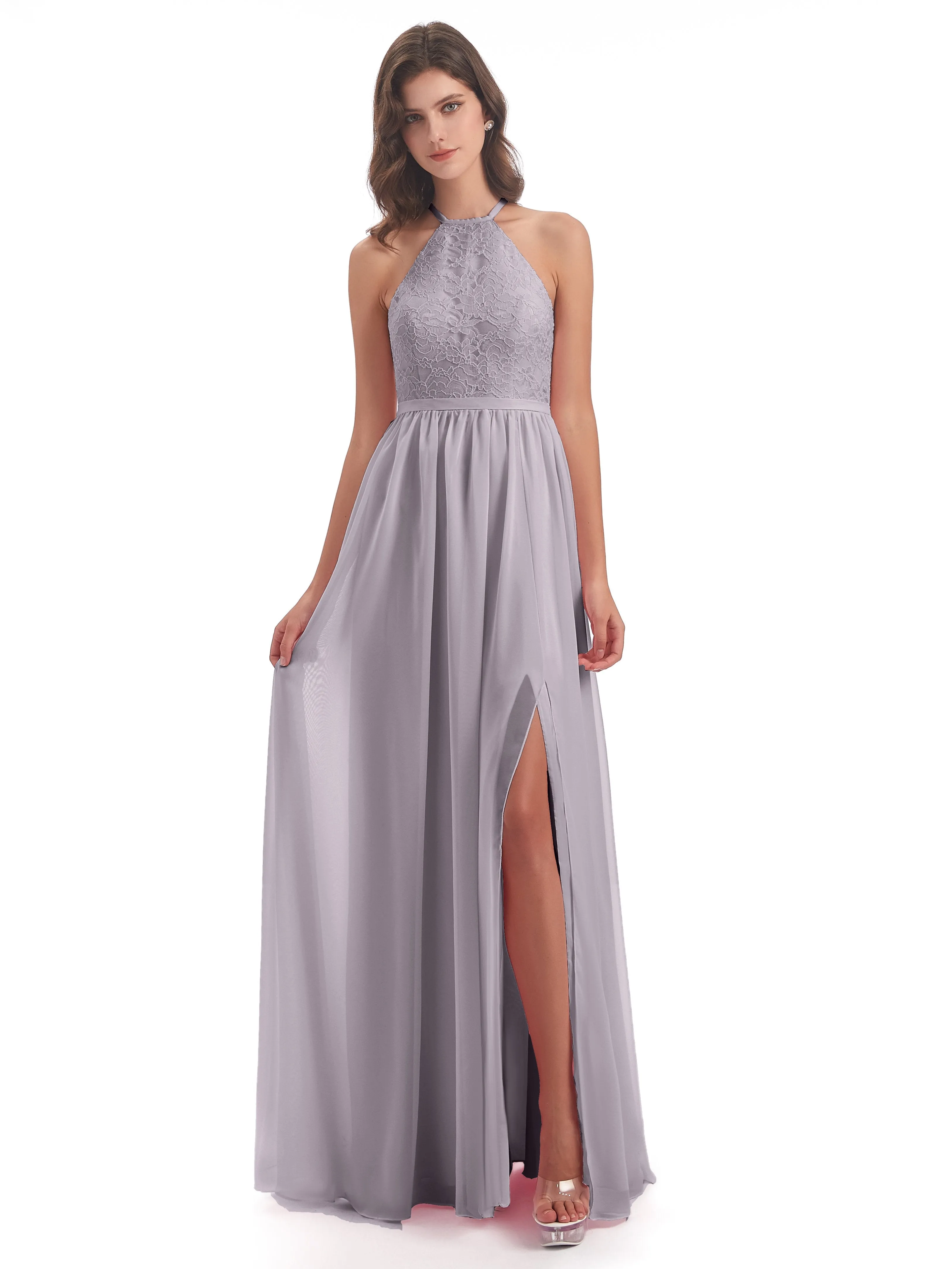 Arabella Fashion Halter Split Long Bridesmaid Dresses