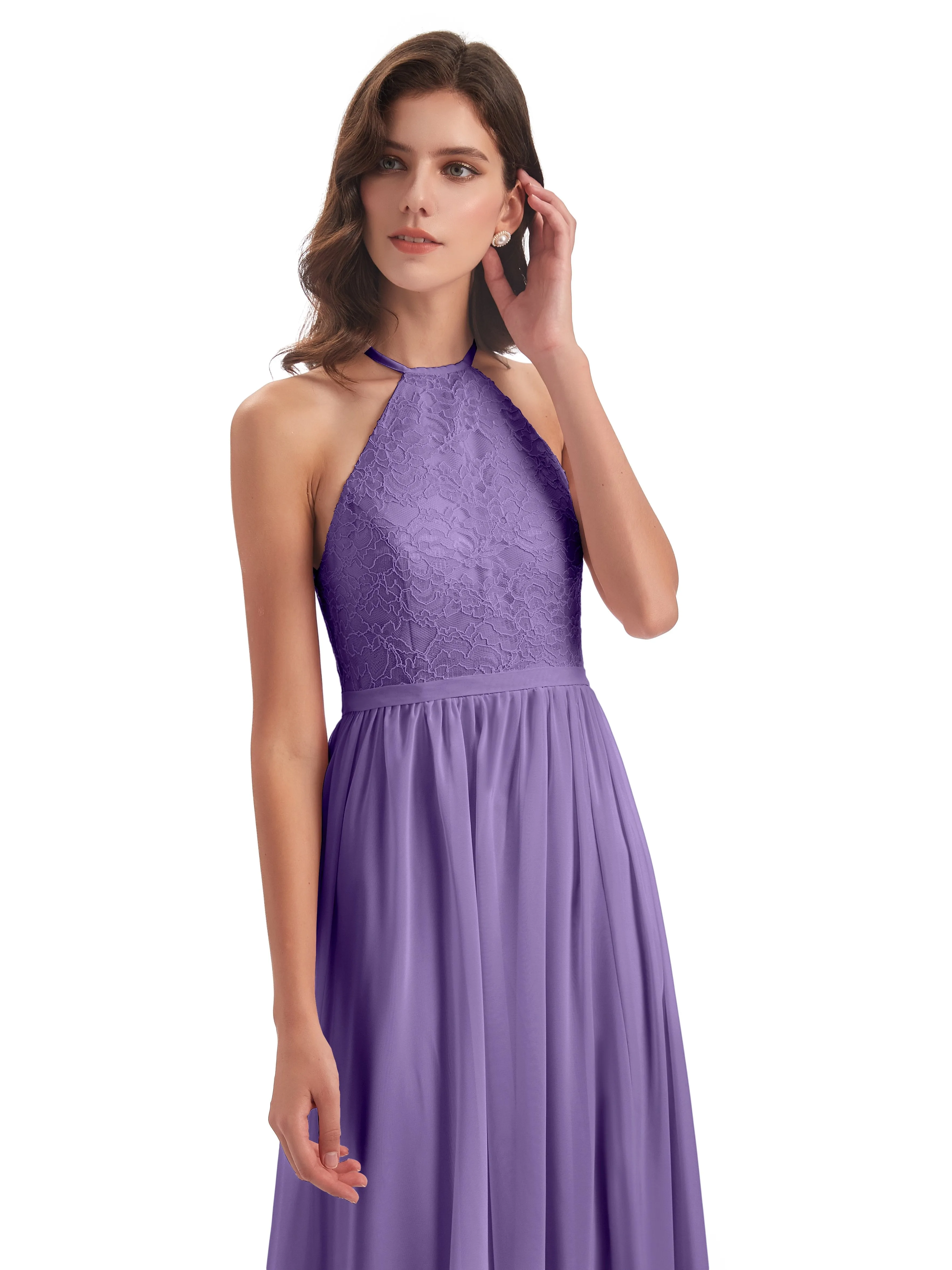 Arabella Fashion Halter Split Long Bridesmaid Dresses