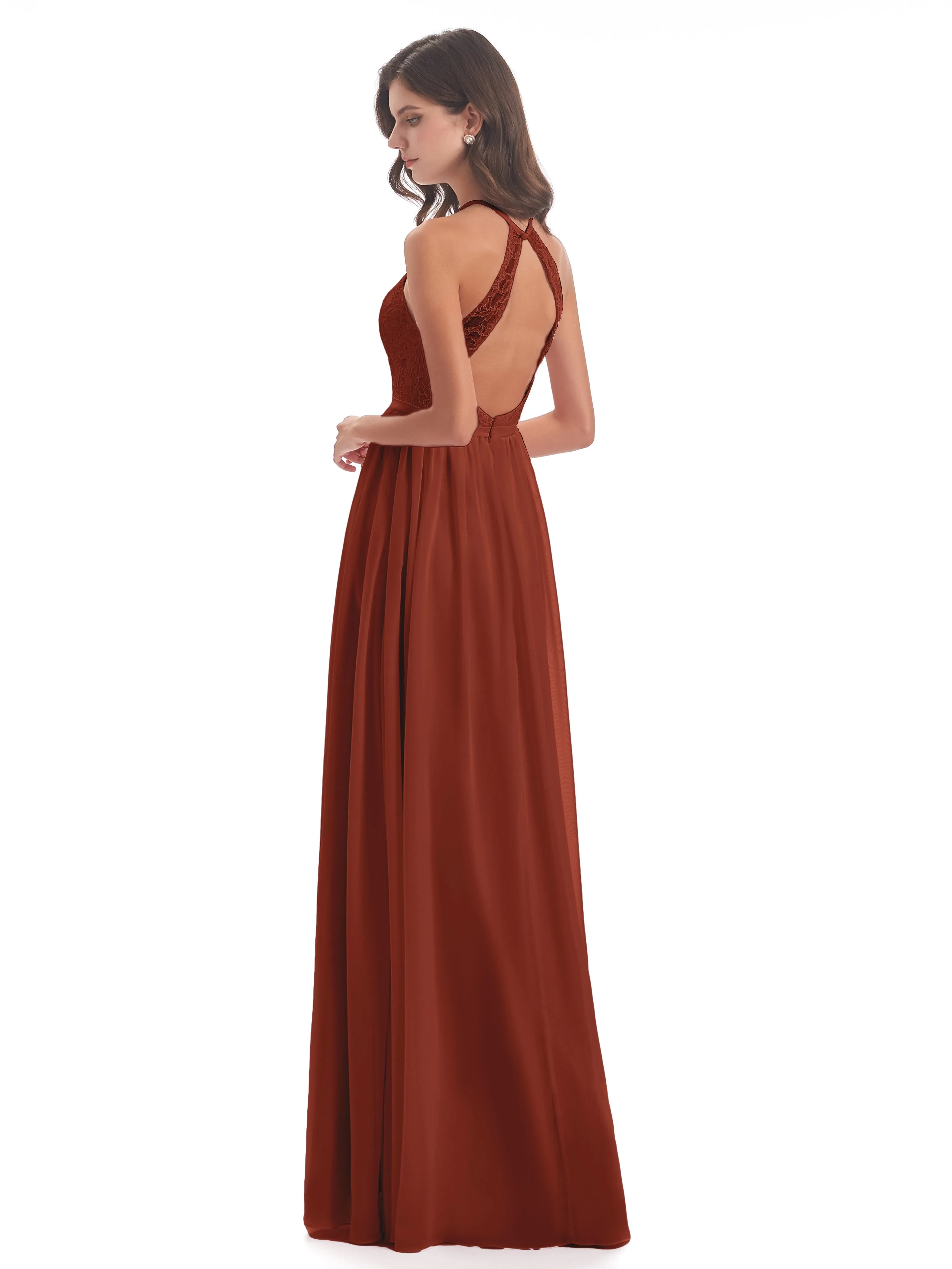 Arabella Fashion Halter Split Long Bridesmaid Dresses