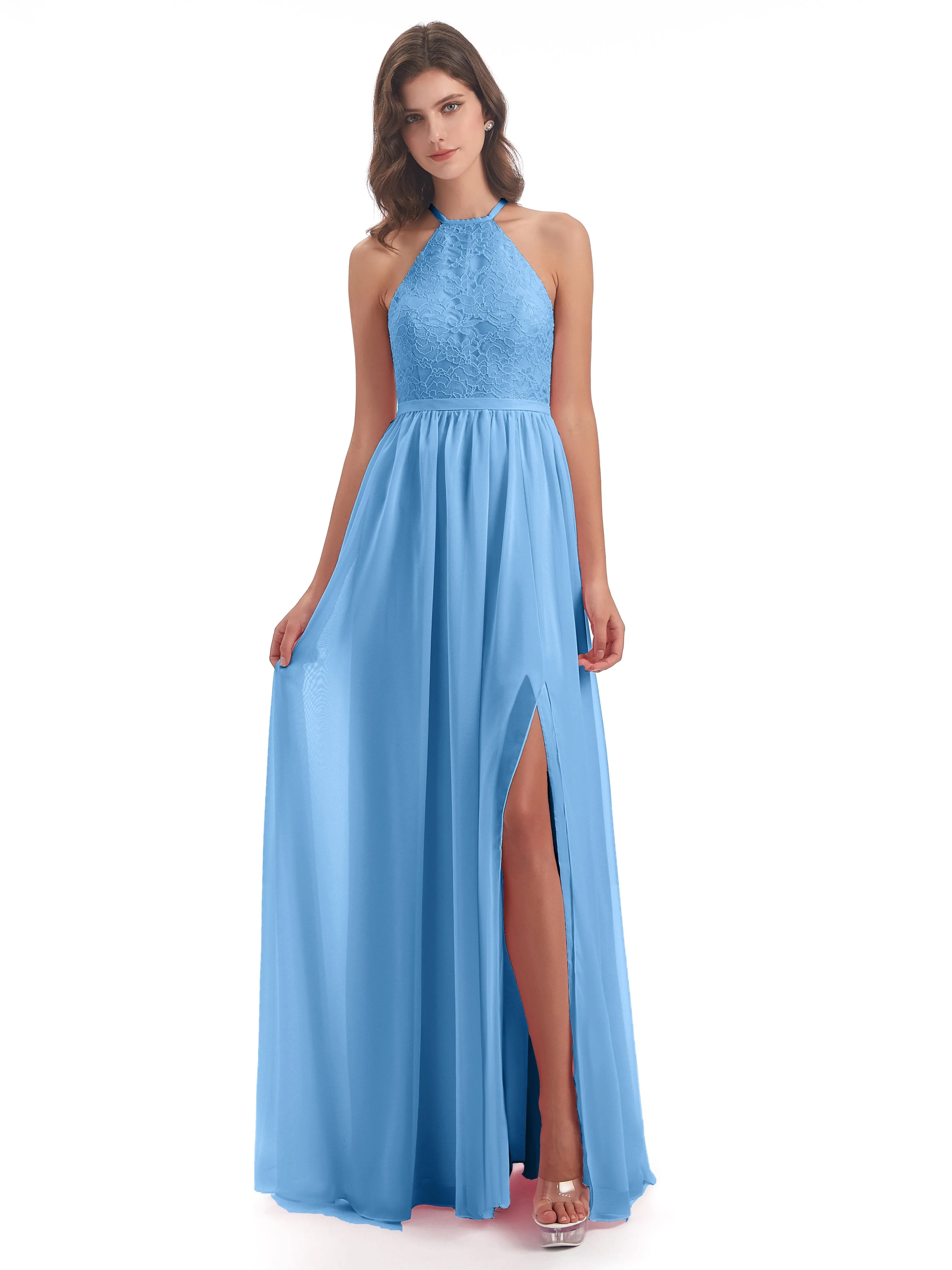 Arabella Fashion Halter Split Long Bridesmaid Dresses