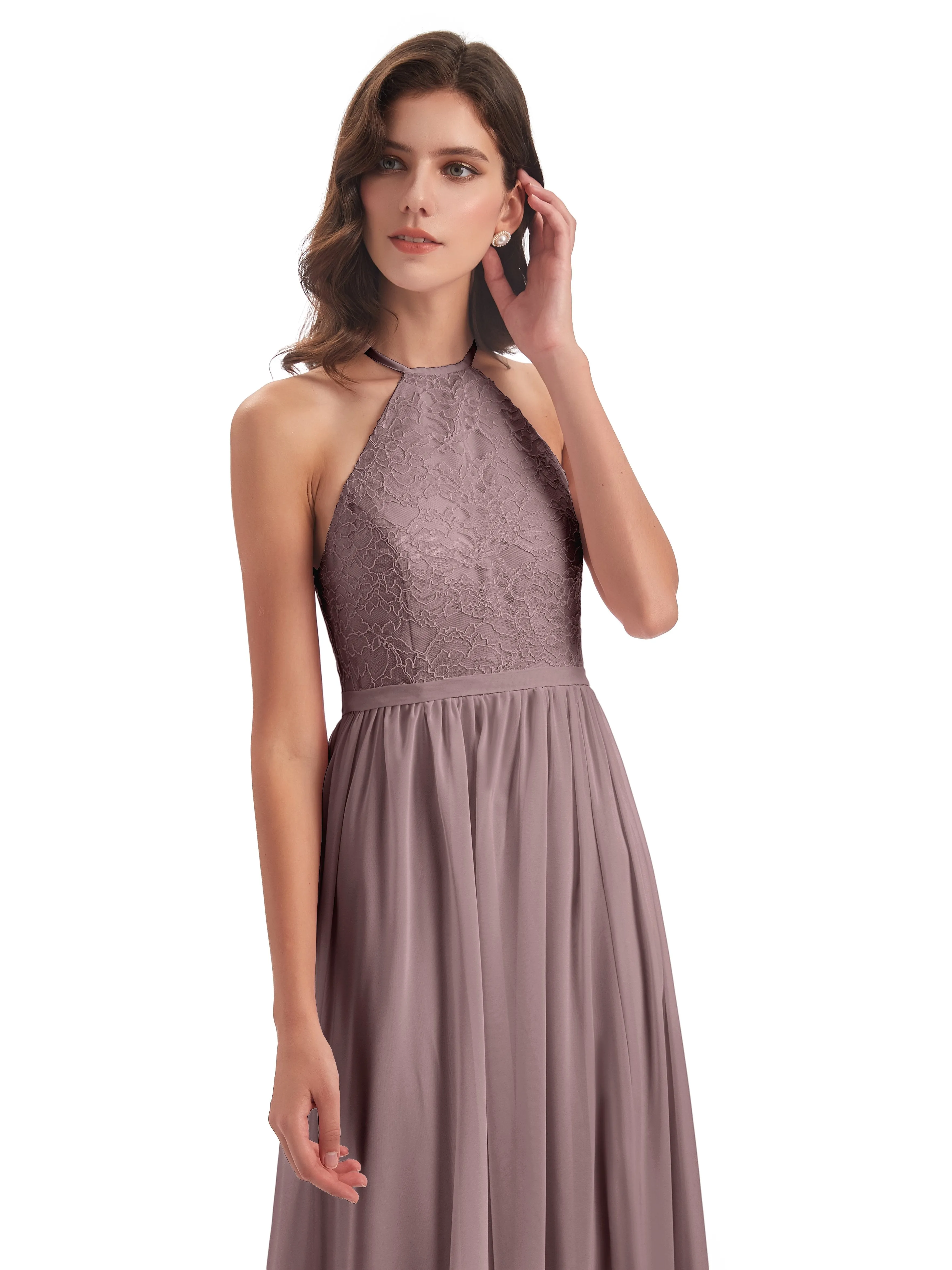 Arabella Fashion Halter Split Long Bridesmaid Dresses