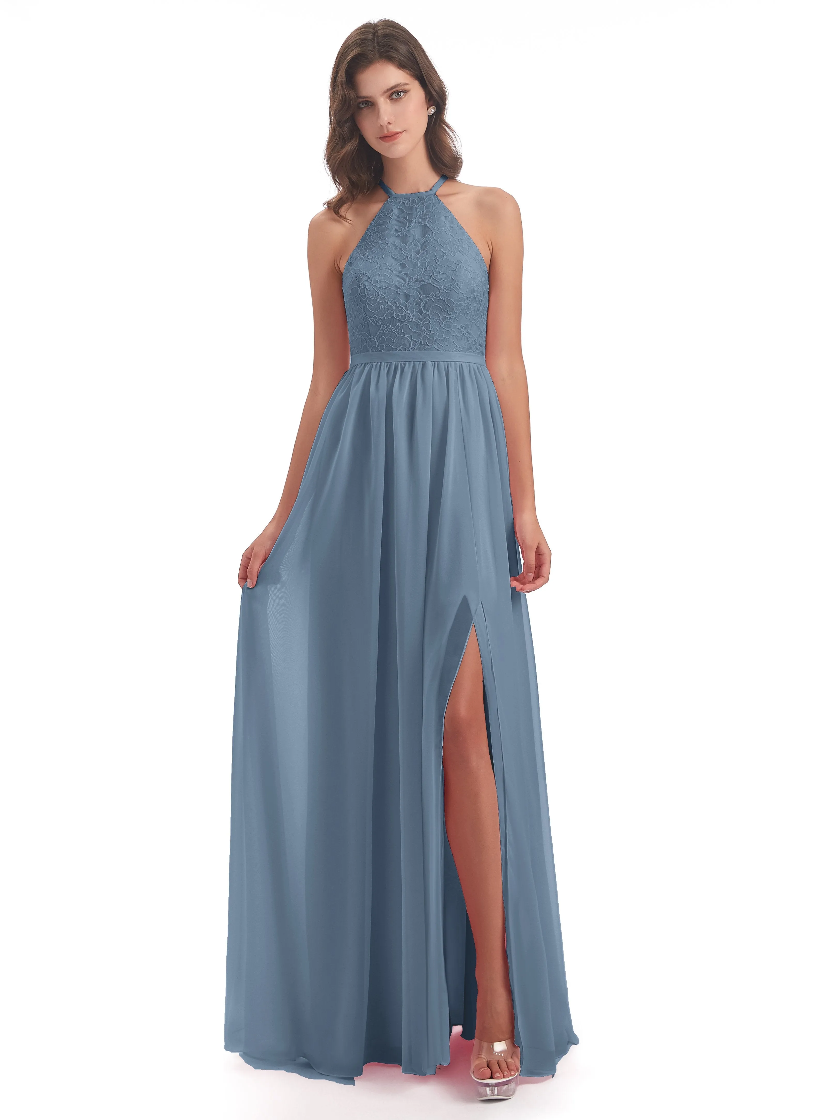 Arabella Fashion Halter Split Long Bridesmaid Dresses