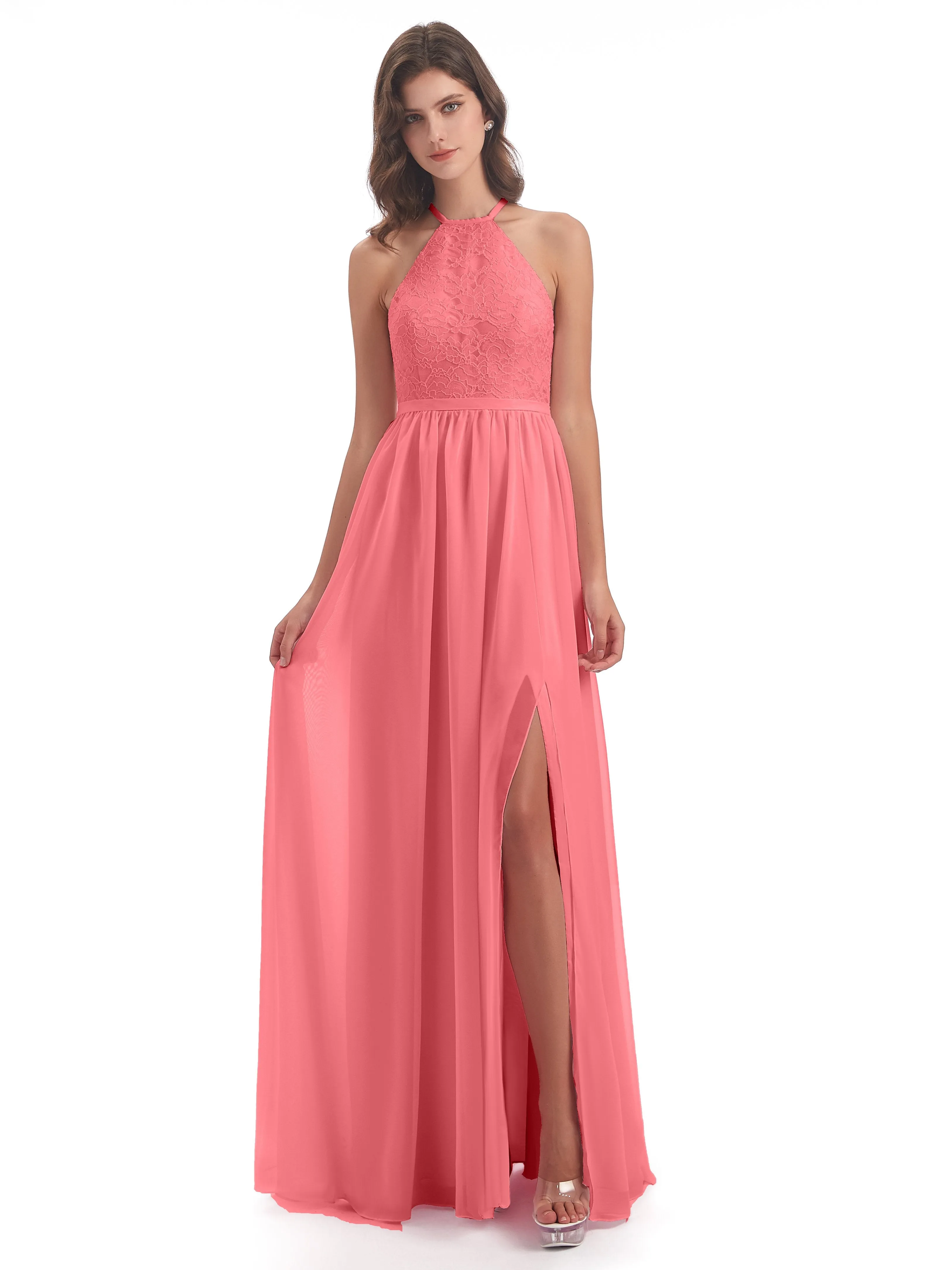 Arabella Fashion Halter Split Long Bridesmaid Dresses