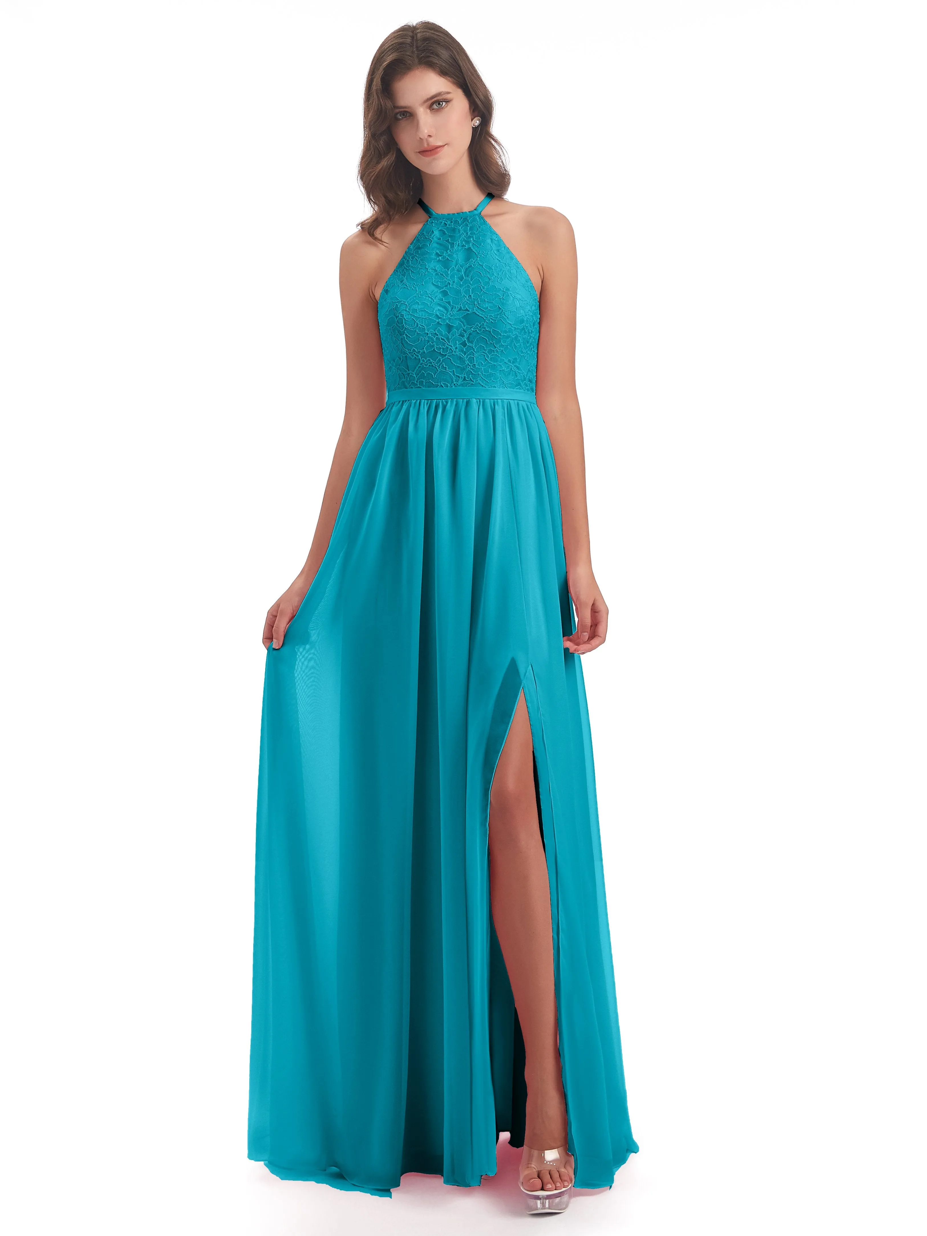 Arabella Fashion Halter Split Long Bridesmaid Dresses