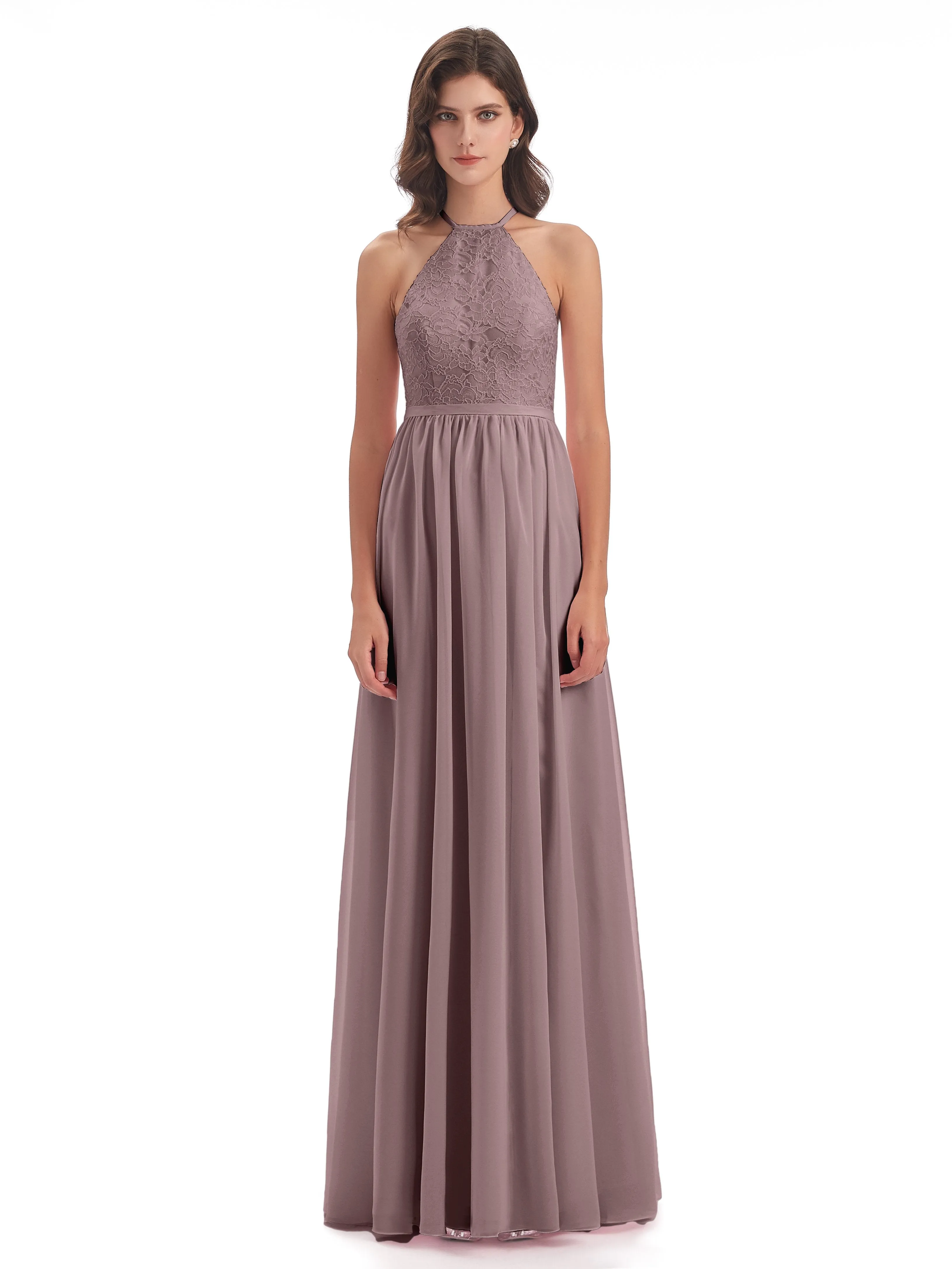 Arabella Fashion Halter Split Long Bridesmaid Dresses