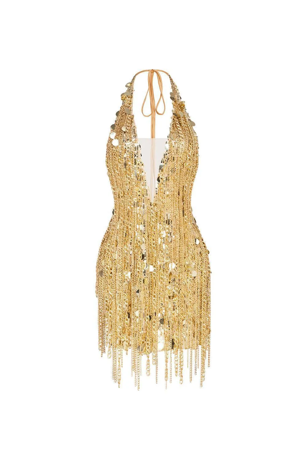 Arlette Halter Sleeveless Mesh Sequin Mini Dress