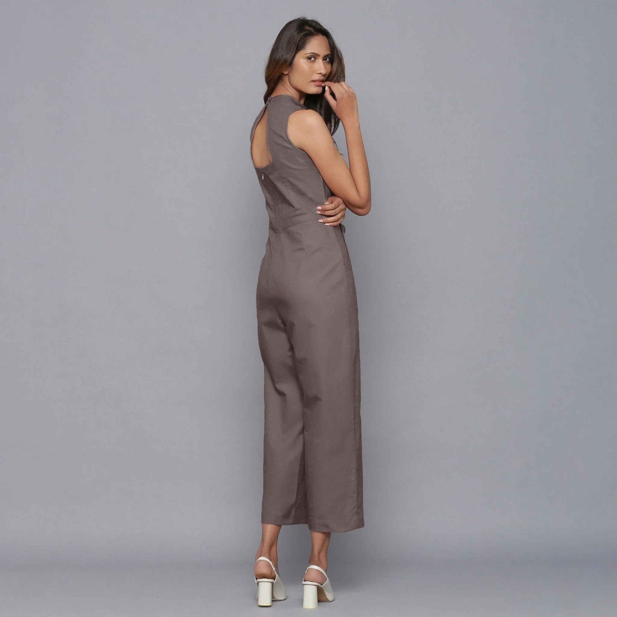 Ash Grey Warm Cotton Flannel Sleeveless Jumpsuit